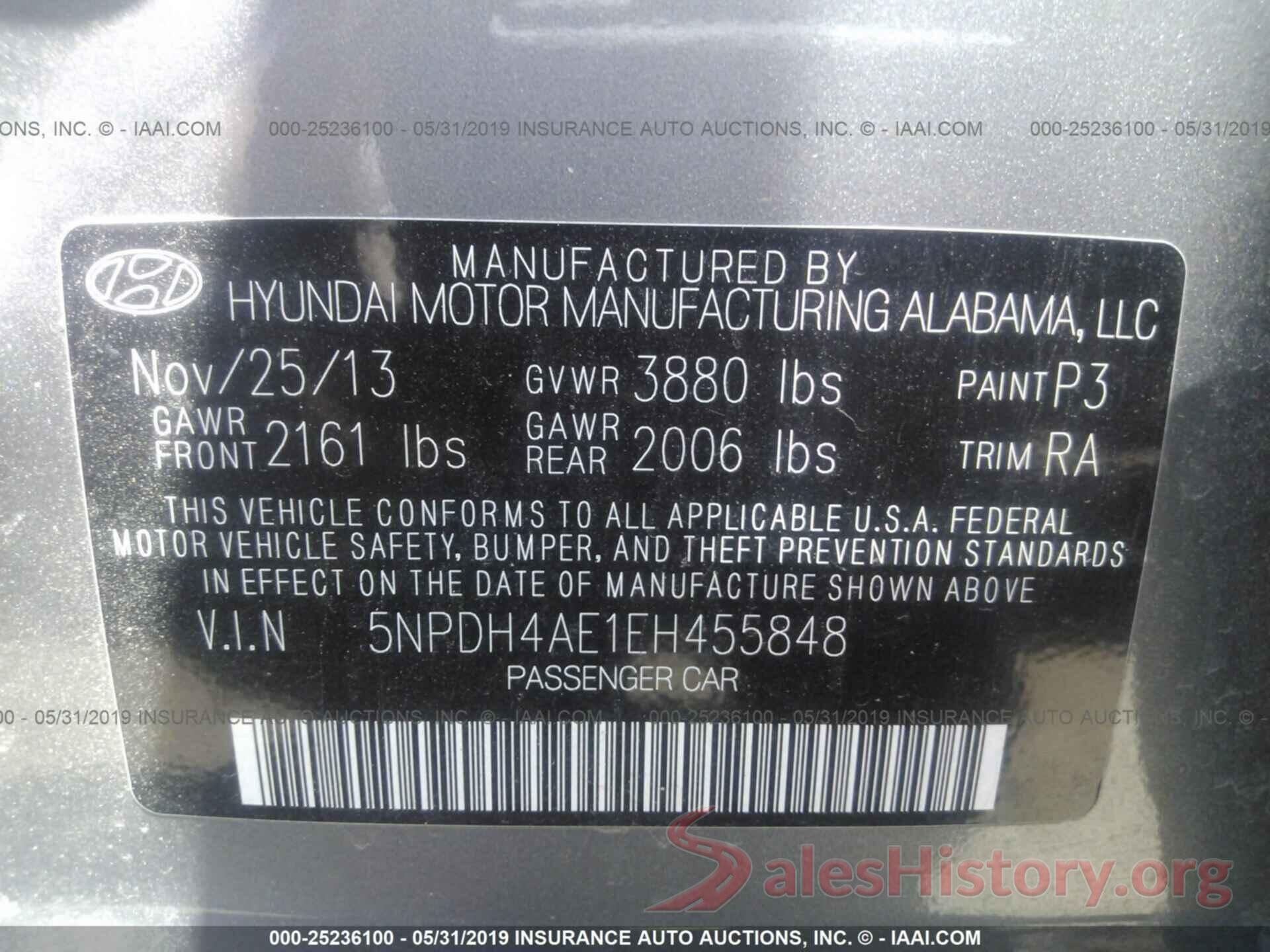 5NPDH4AE1EH455848 2014 HYUNDAI ELANTRA