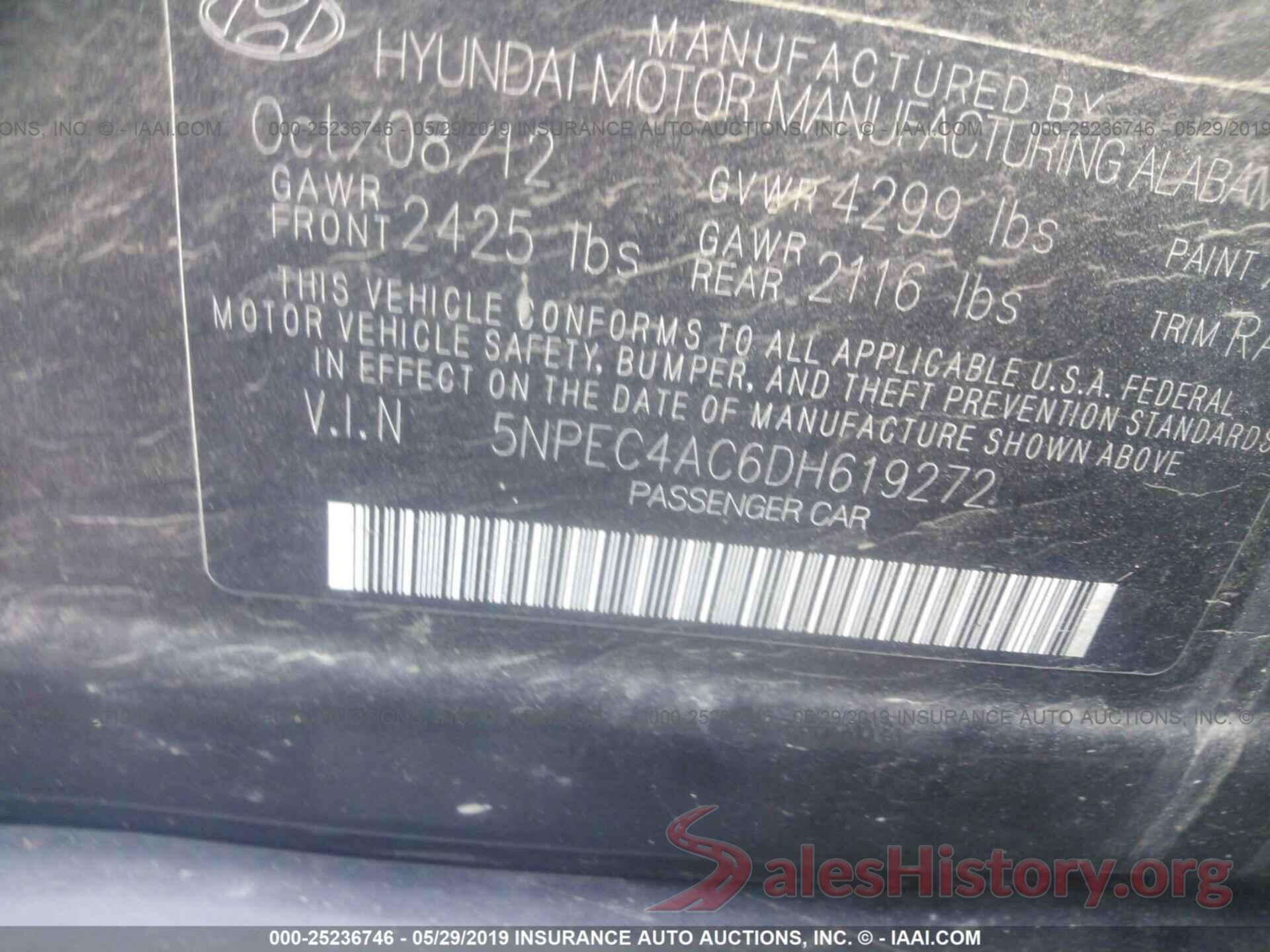 5NPEC4AC6DH619272 2013 HYUNDAI SONATA