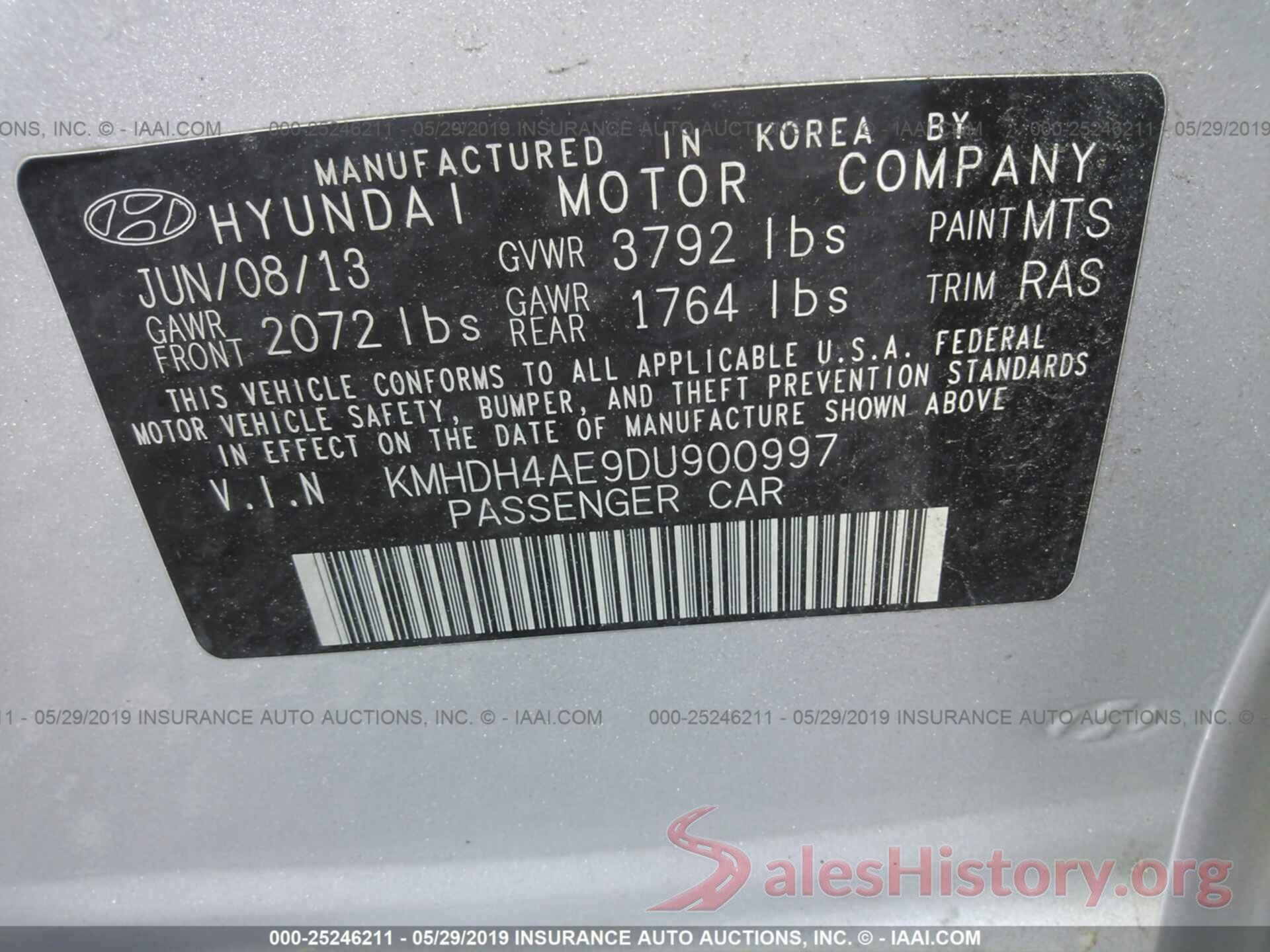 KMHDH4AE9DU900997 2013 HYUNDAI ELANTRA