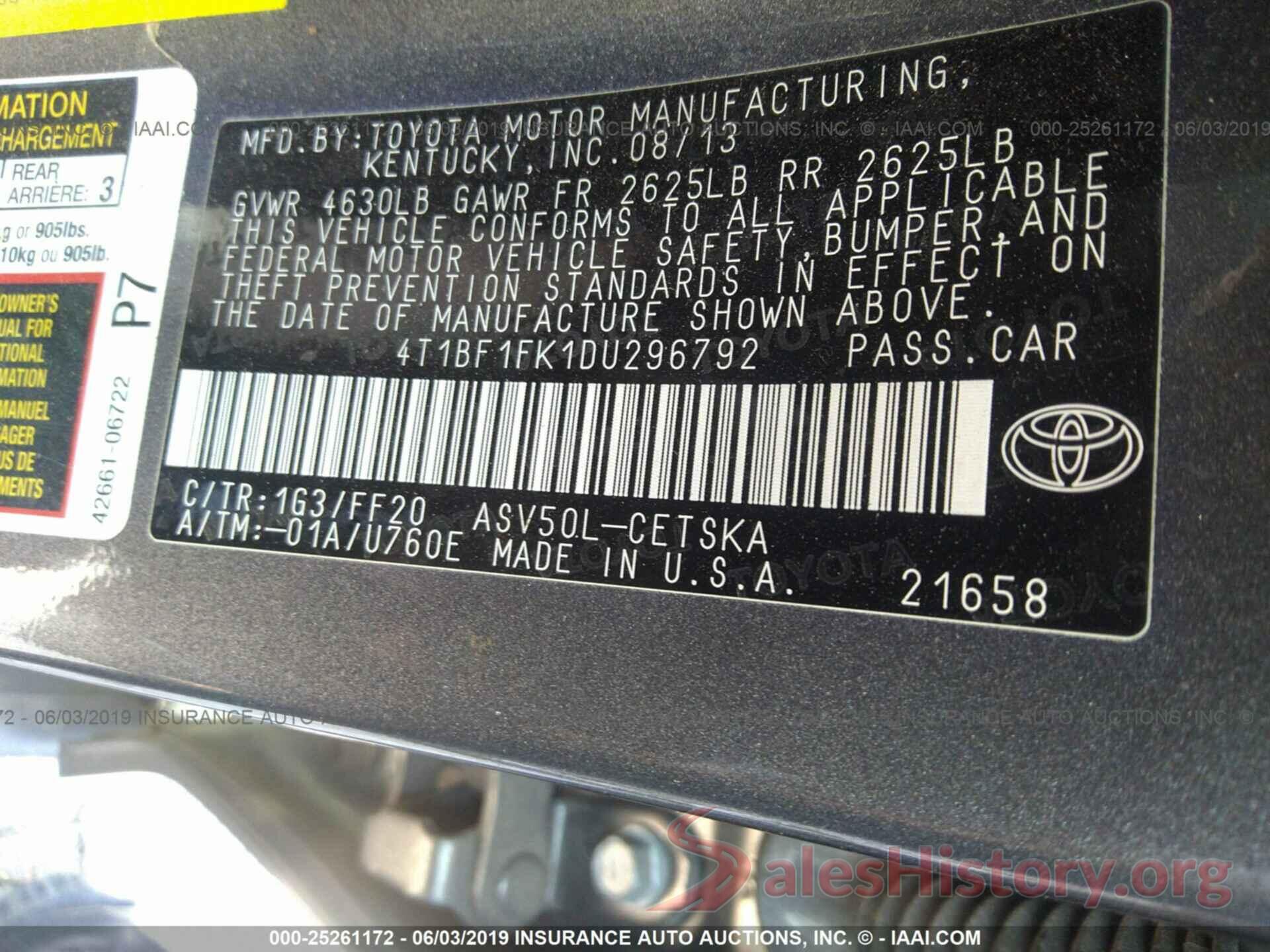 4T1BF1FK1DU296792 2013 TOYOTA CAMRY