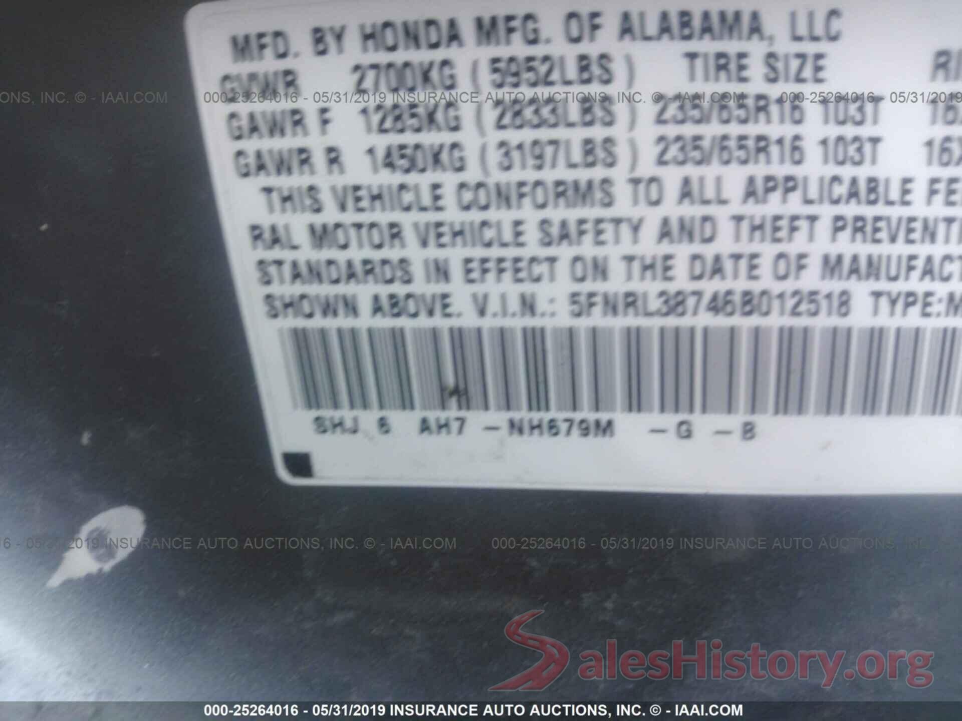 5FNRL38746B012518 2006 HONDA ODYSSEY