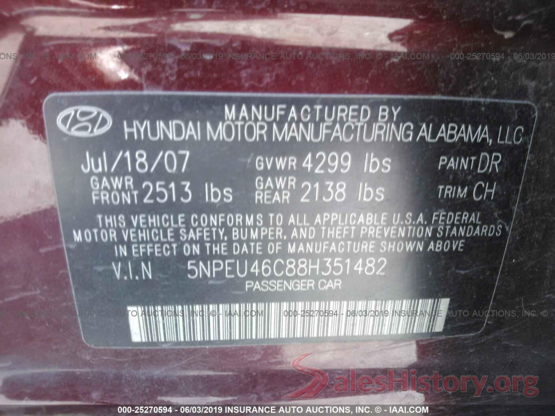 5NPEU46C88H351482 2008 HYUNDAI SONATA