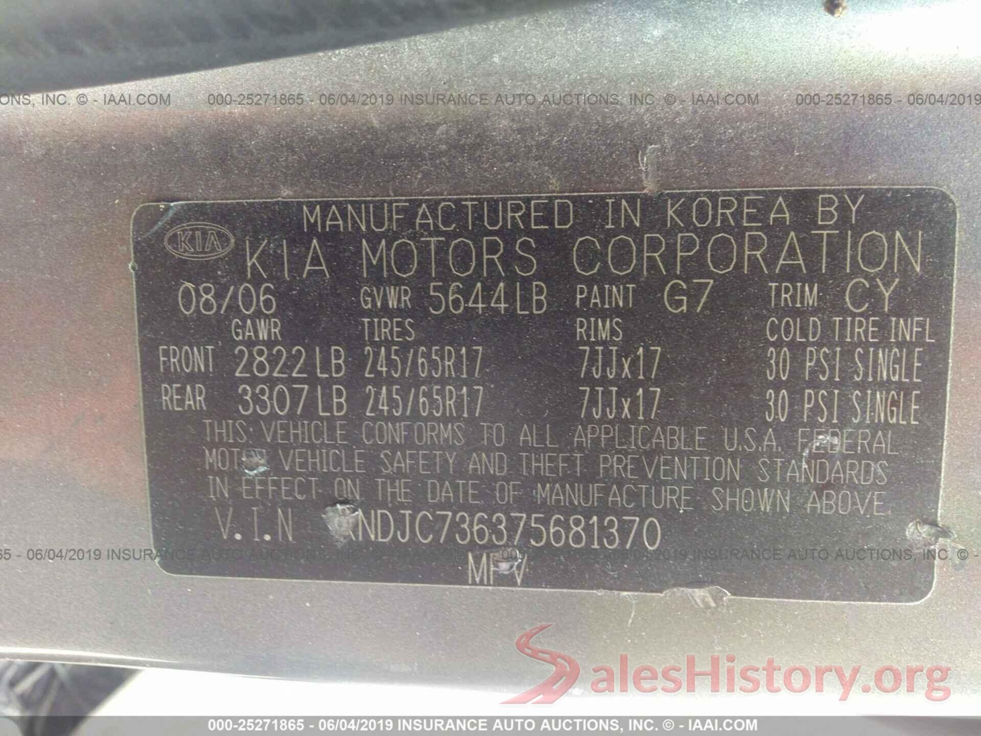 KNDJC736375681370 2007 KIA SORENTO