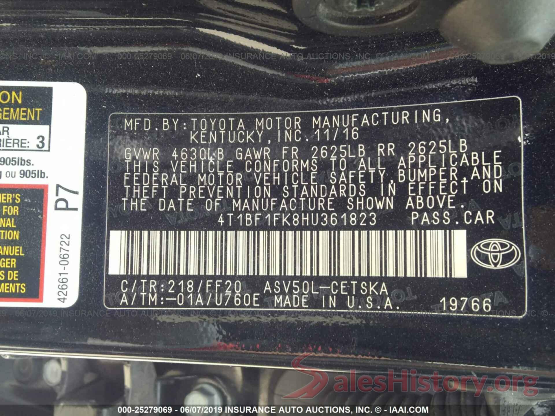 4T1BF1FK8HU361823 2017 TOYOTA CAMRY