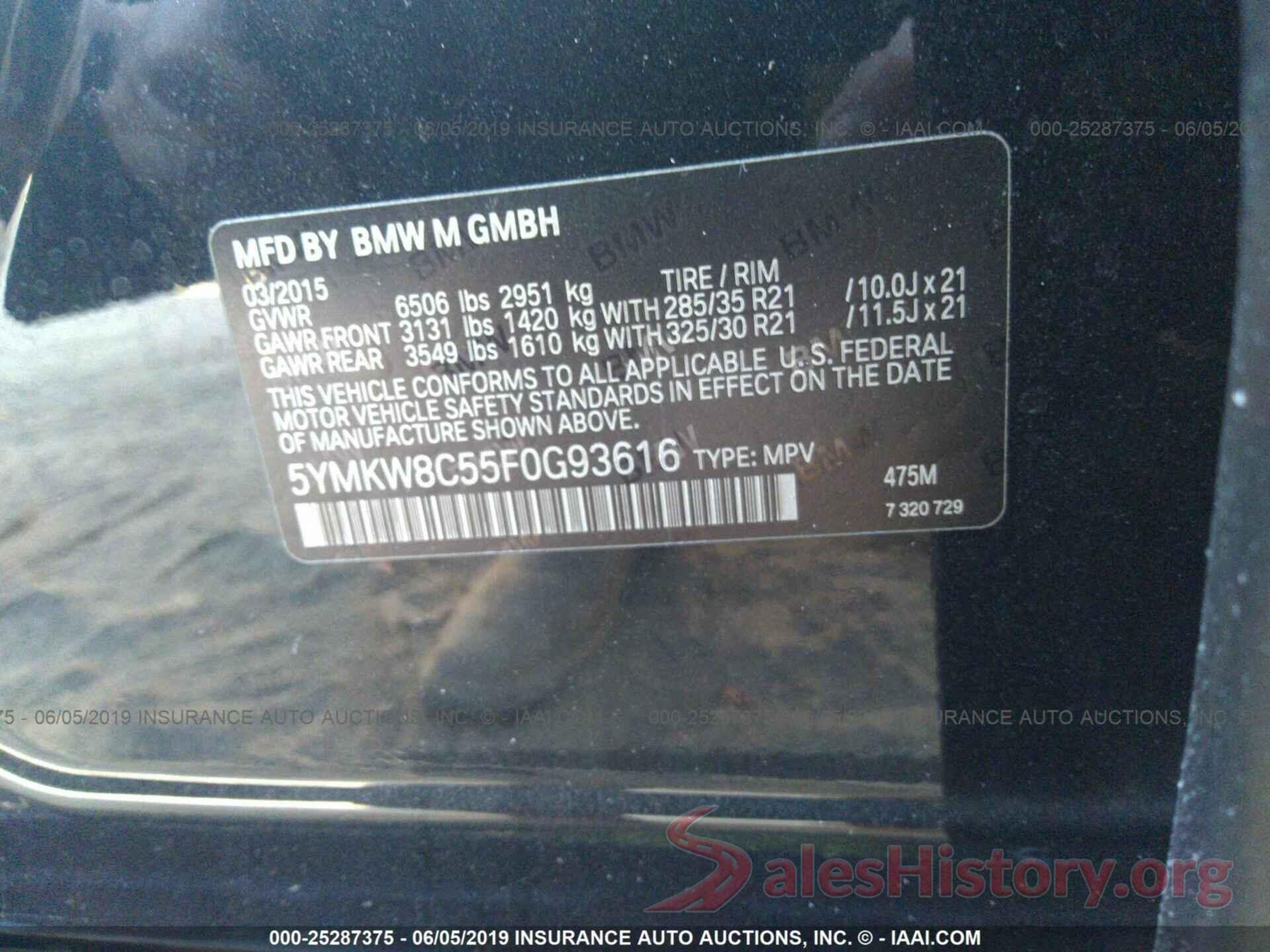 5YMKW8C55F0G93616 2015 BMW X6