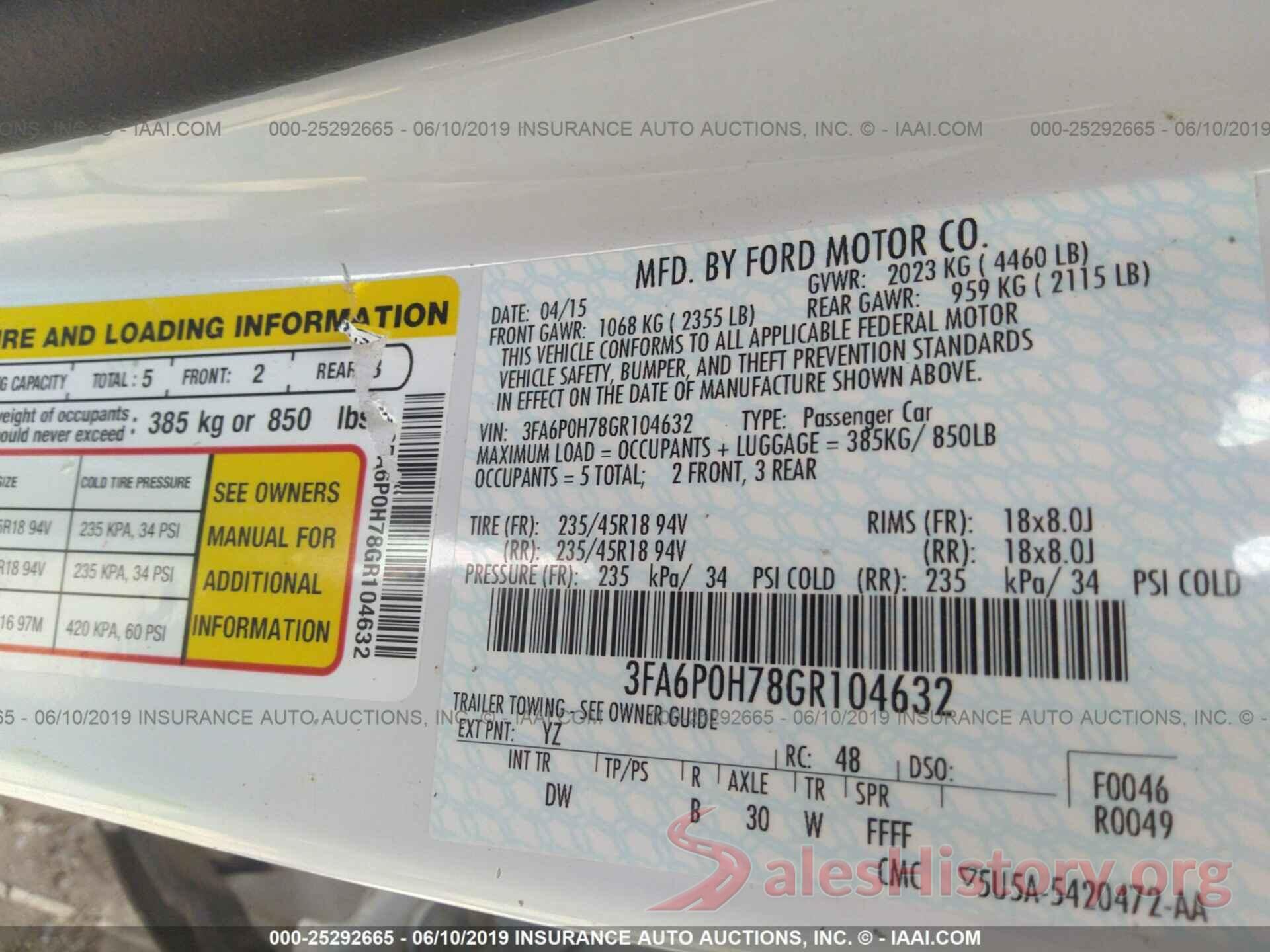 3FA6P0H78GR104632 2016 FORD FUSION