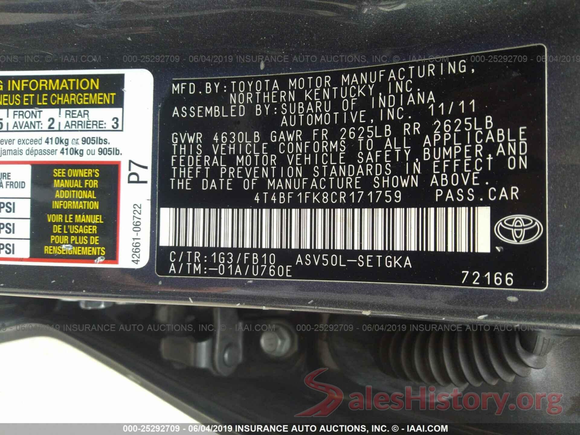 4T4BF1FK8CR171759 2012 TOYOTA CAMRY