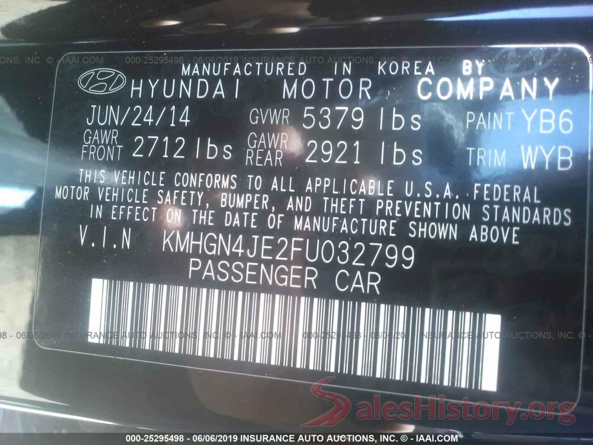 KMHGN4JE2FU032799 2015 HYUNDAI GENESIS