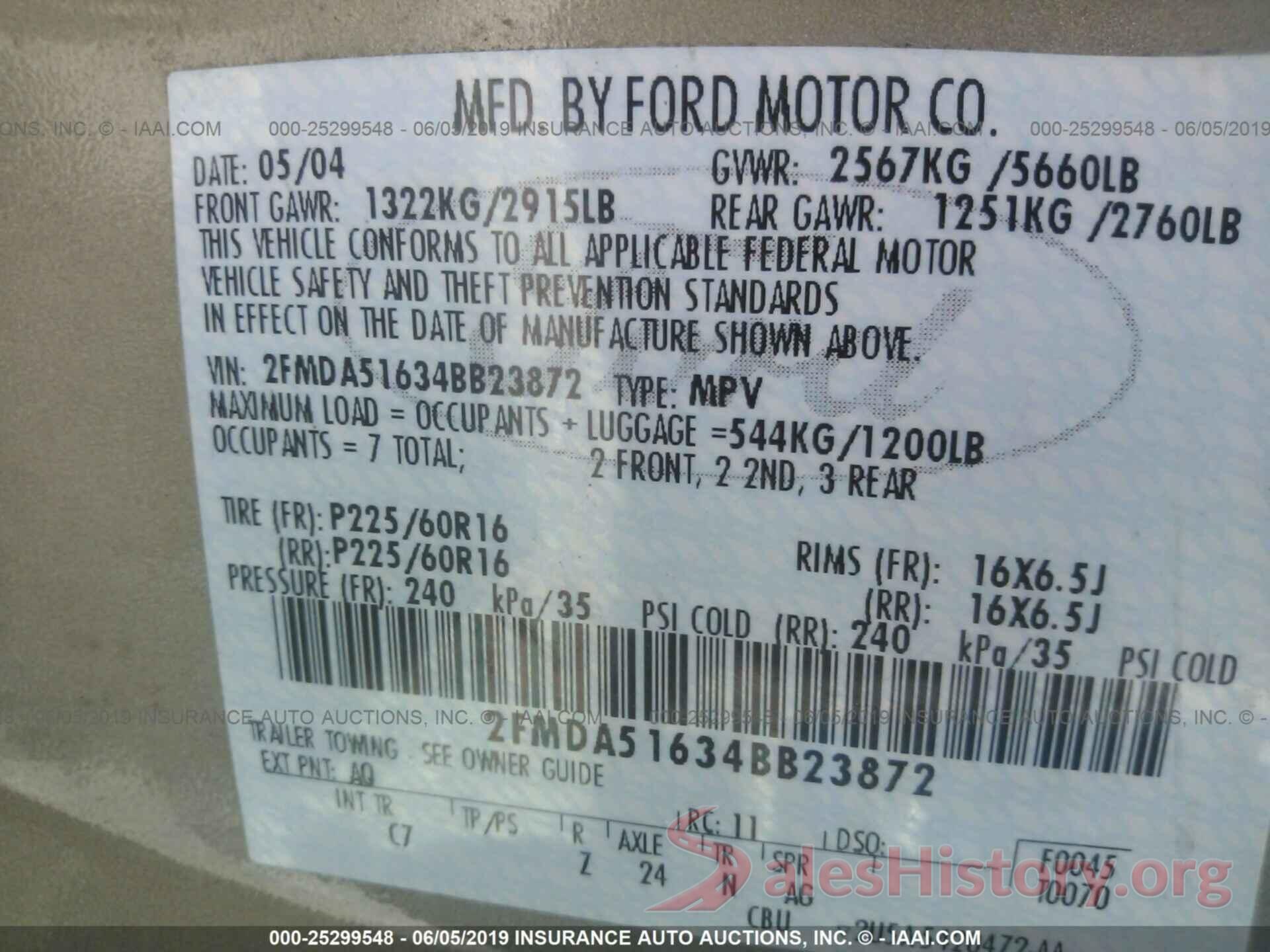 2FMDA51634BB23872 2004 FORD FREESTAR