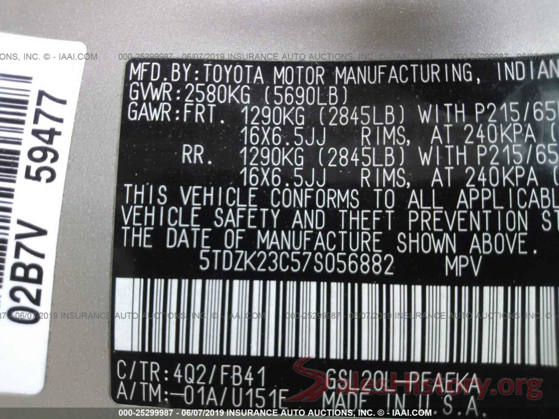 5TDZK23C57S056882 2007 TOYOTA SIENNA