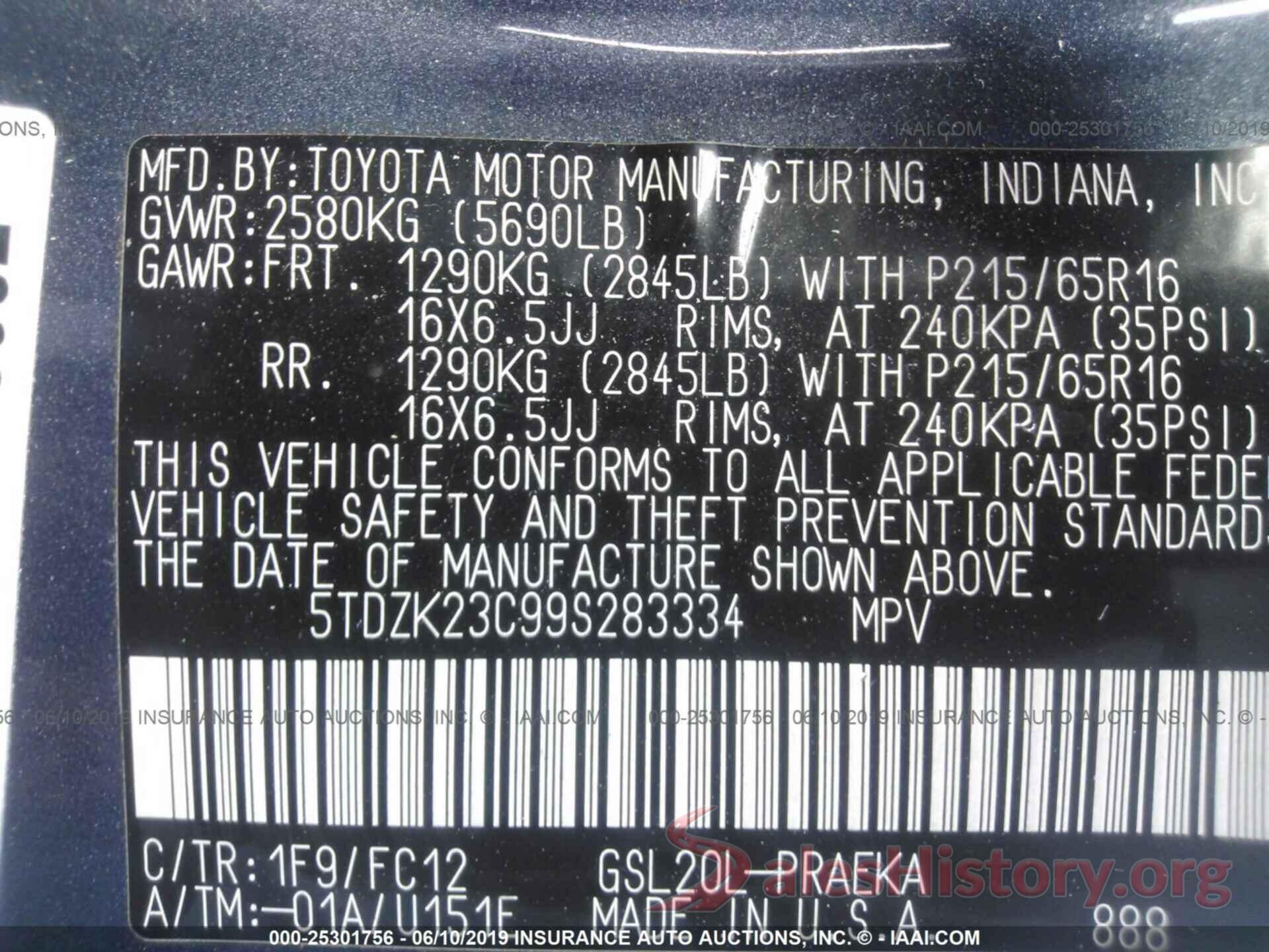 5TDZK23C99S283334 2009 TOYOTA SIENNA