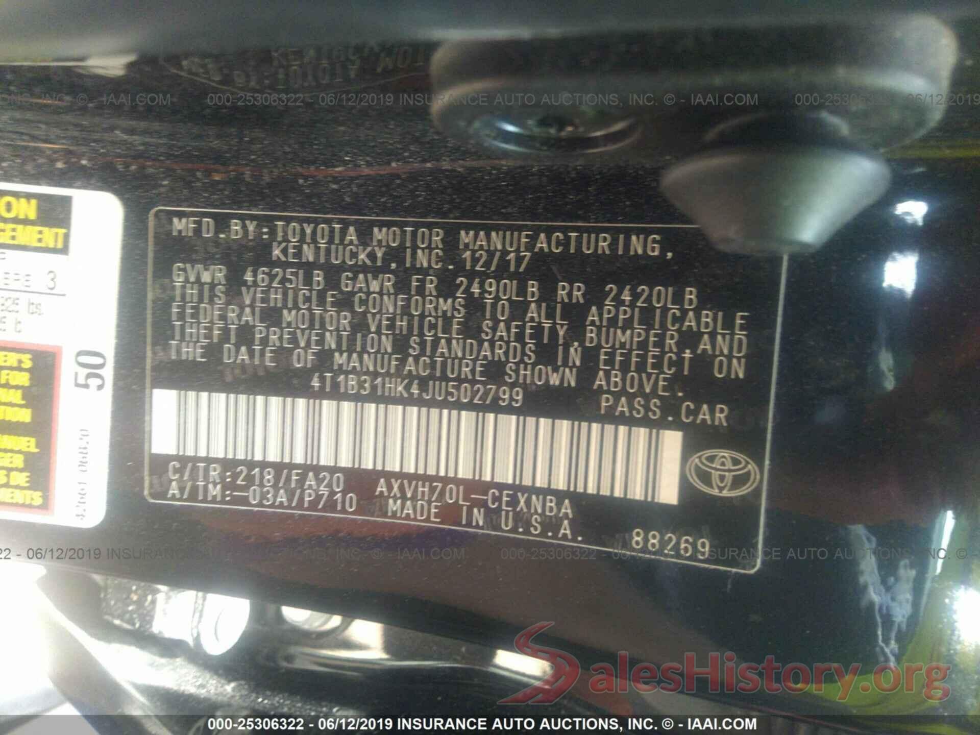 4T1B31HK4JU502799 2018 TOYOTA CAMRY