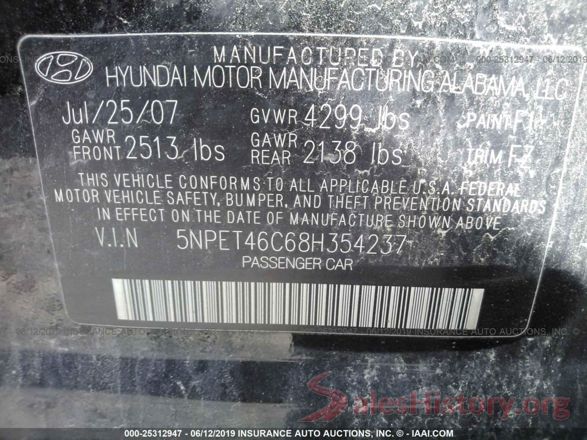 5NPET46C68H354237 2008 HYUNDAI SONATA