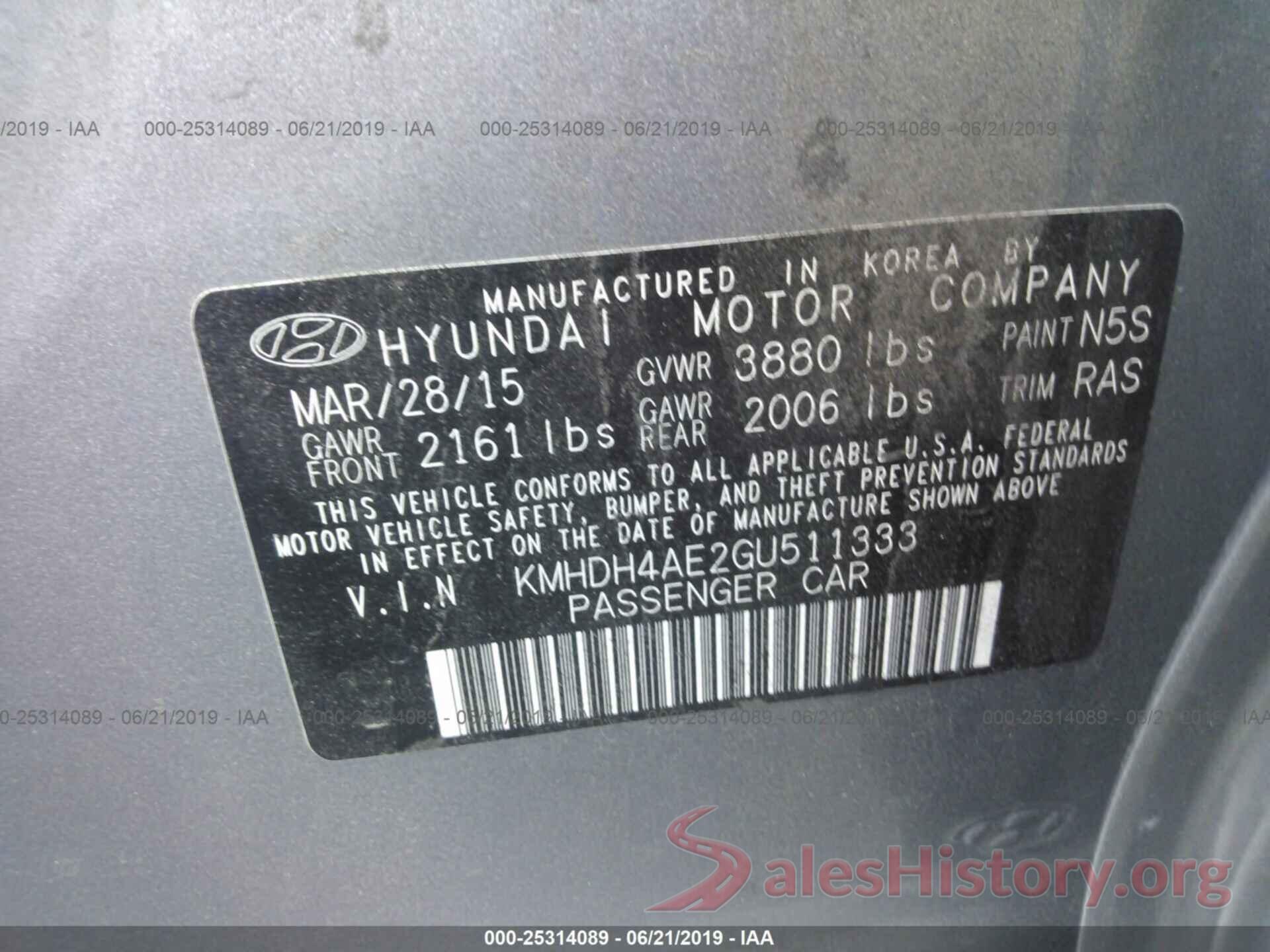 KMHDH4AE2GU511333 2016 HYUNDAI ELANTRA