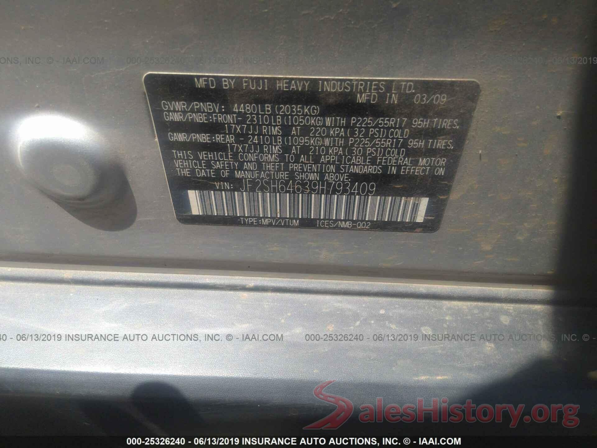 JF2SH64639H793409 2009 SUBARU FORESTER