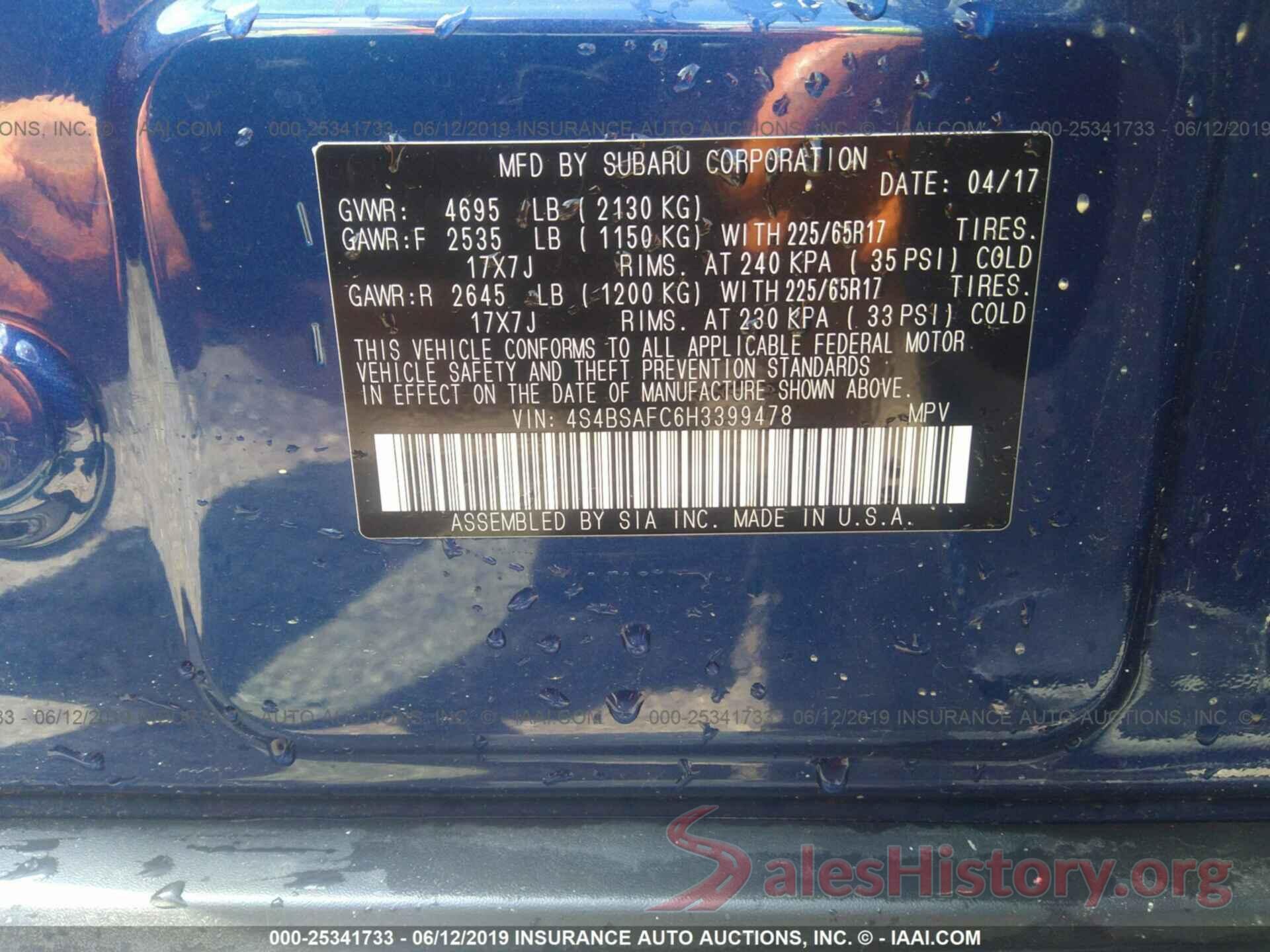 4S4BSAFC6H3399478 2017 SUBARU OUTBACK