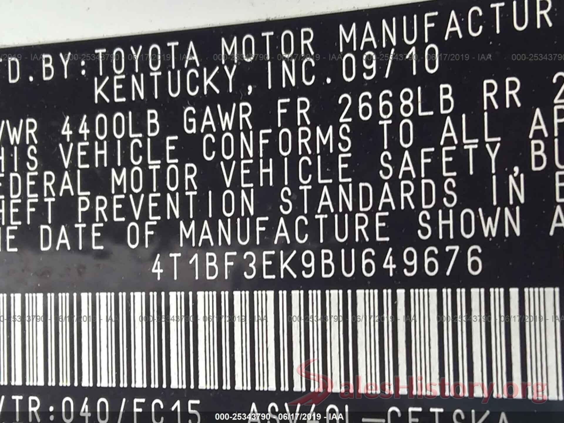 4T1BF3EK9BU649676 2011 TOYOTA CAMRY