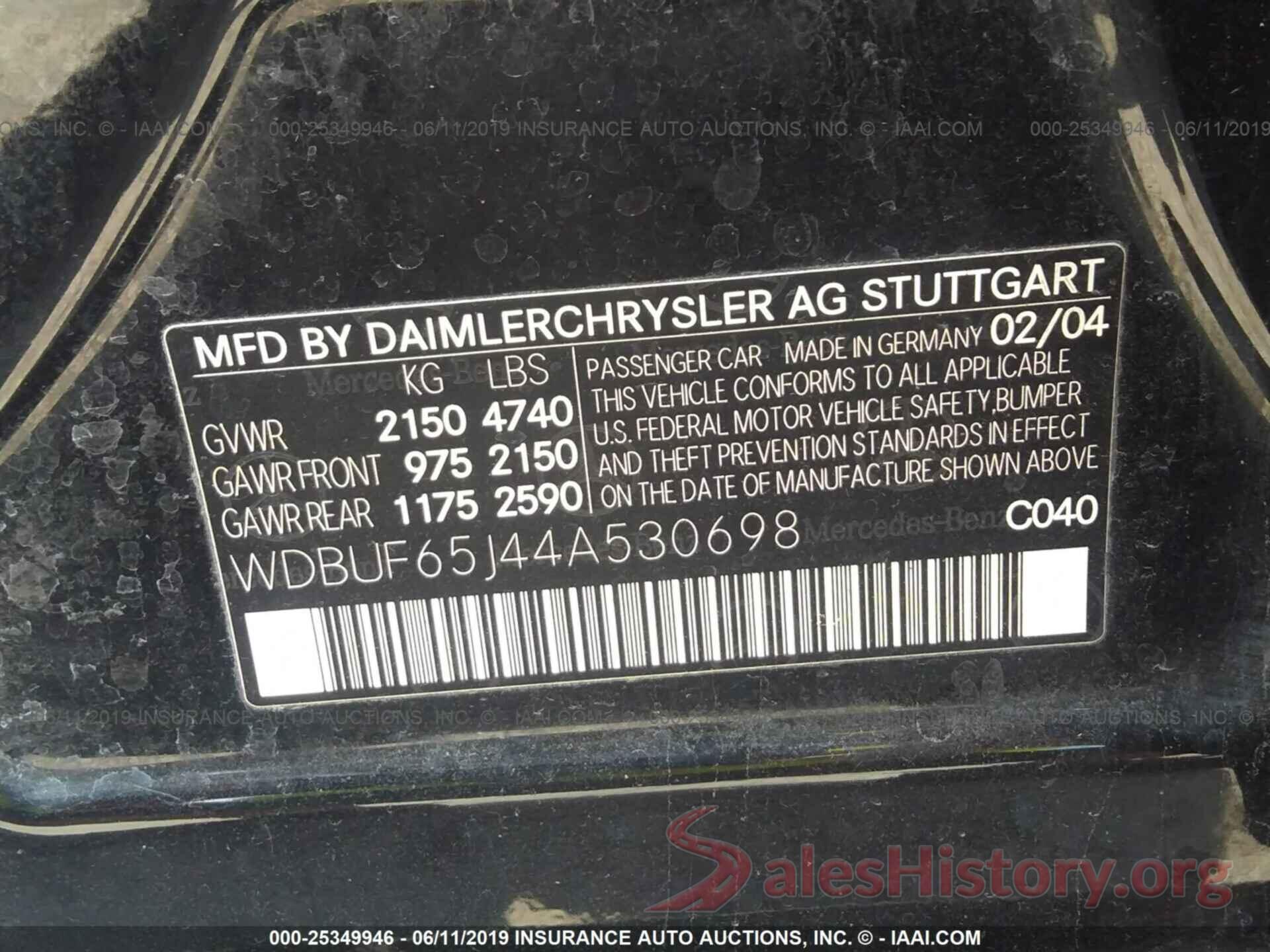 WDBUF65J44A530698 2004 MERCEDES-BENZ E