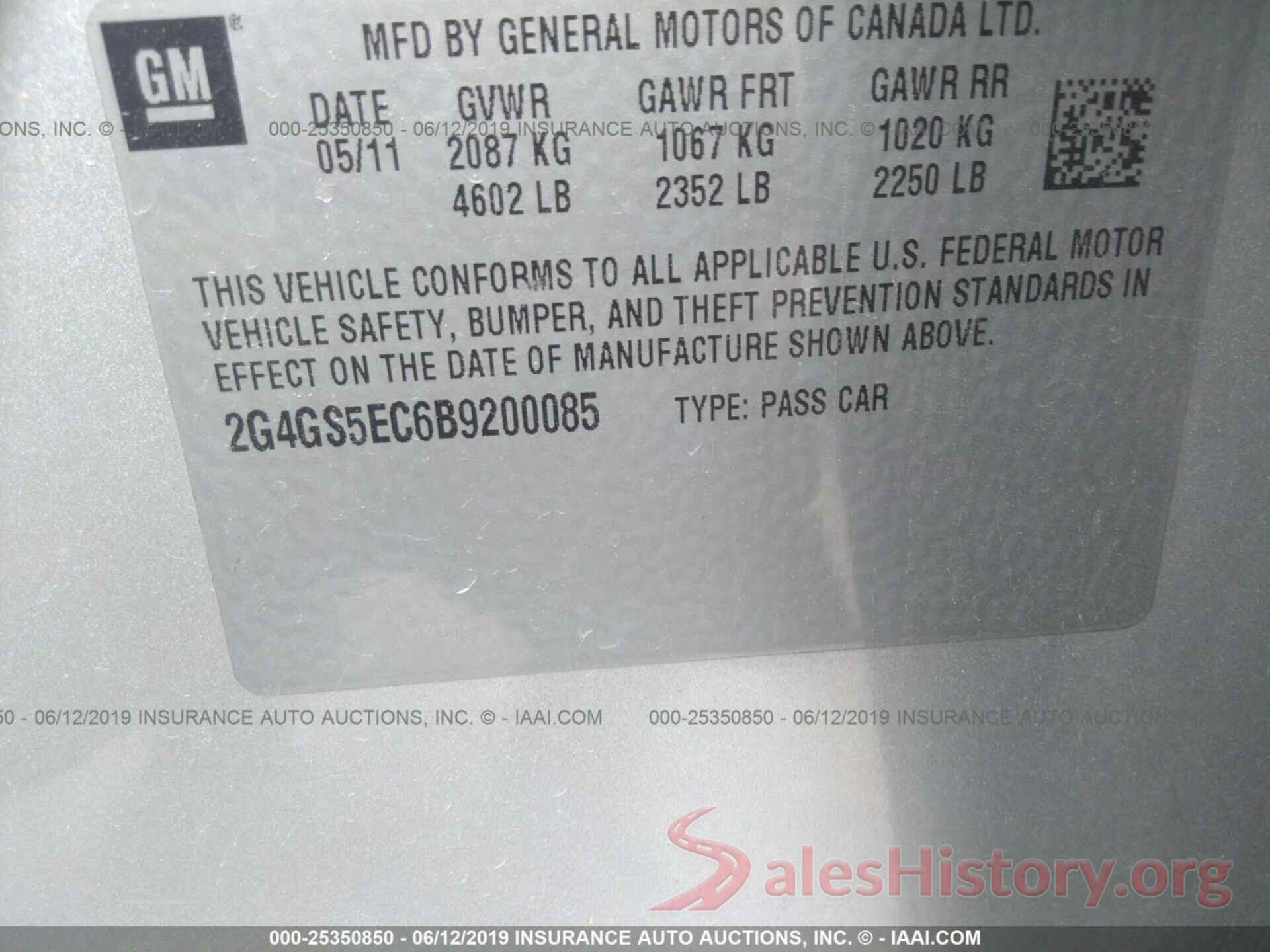 2G4GS5EC6B9200085 2011 BUICK REGAL