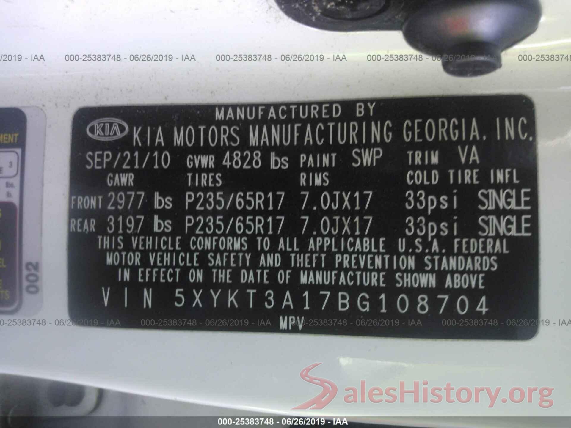 5XYKT3A17BG108704 2011 KIA SORENTO