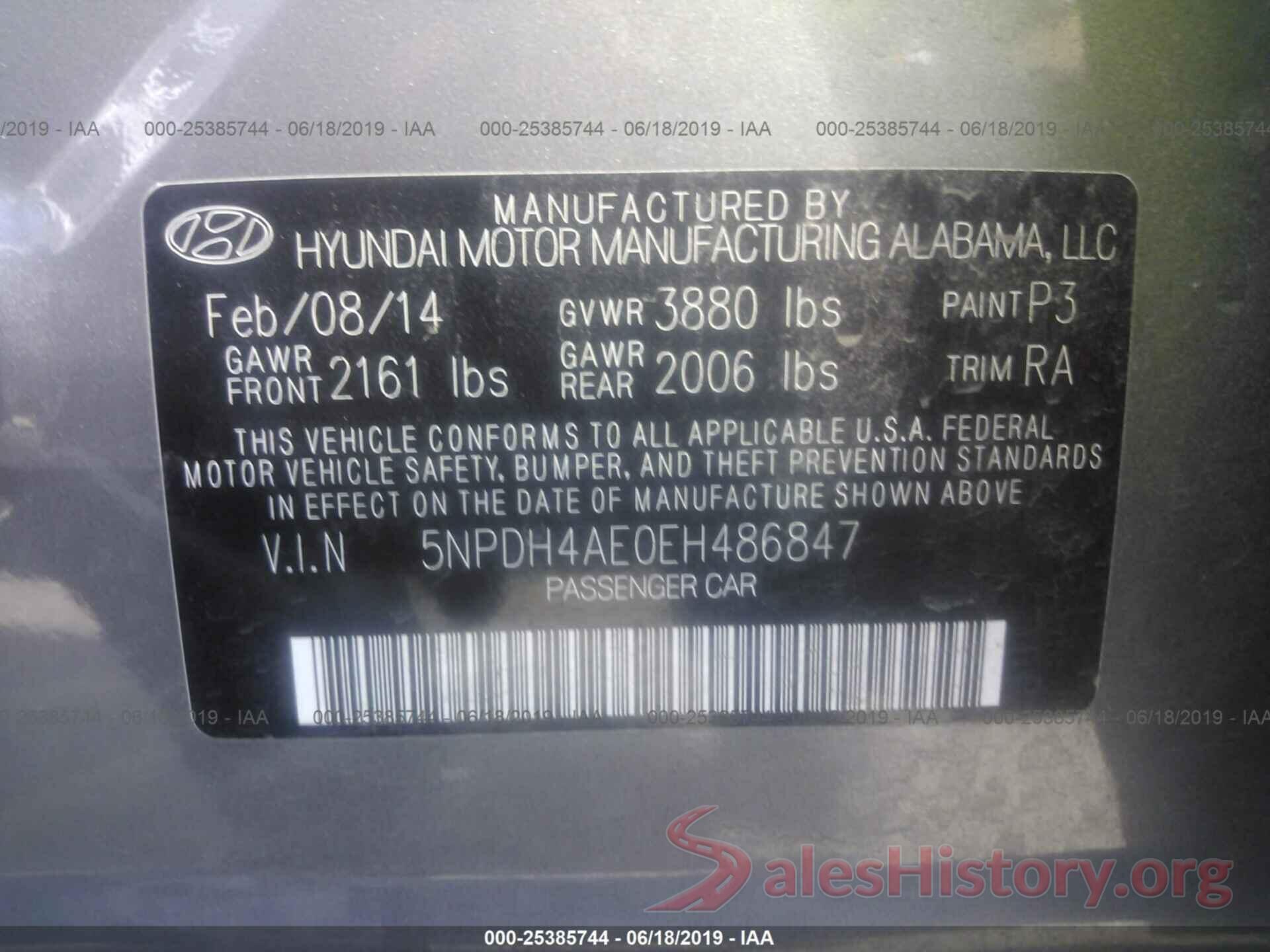 5NPDH4AE0EH486847 2014 HYUNDAI ELANTRA