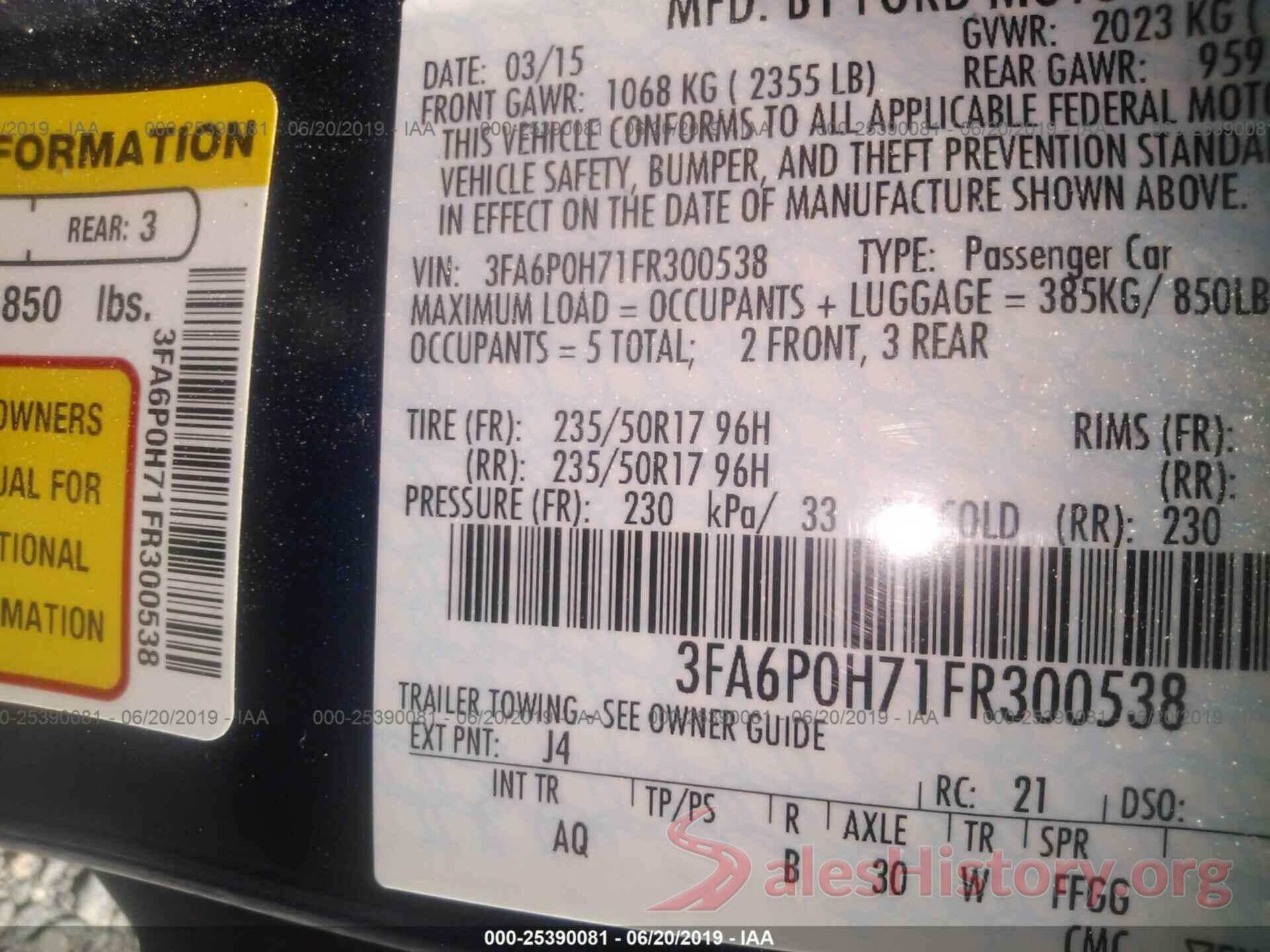 3FA6P0H71FR300538 2015 FORD FUSION