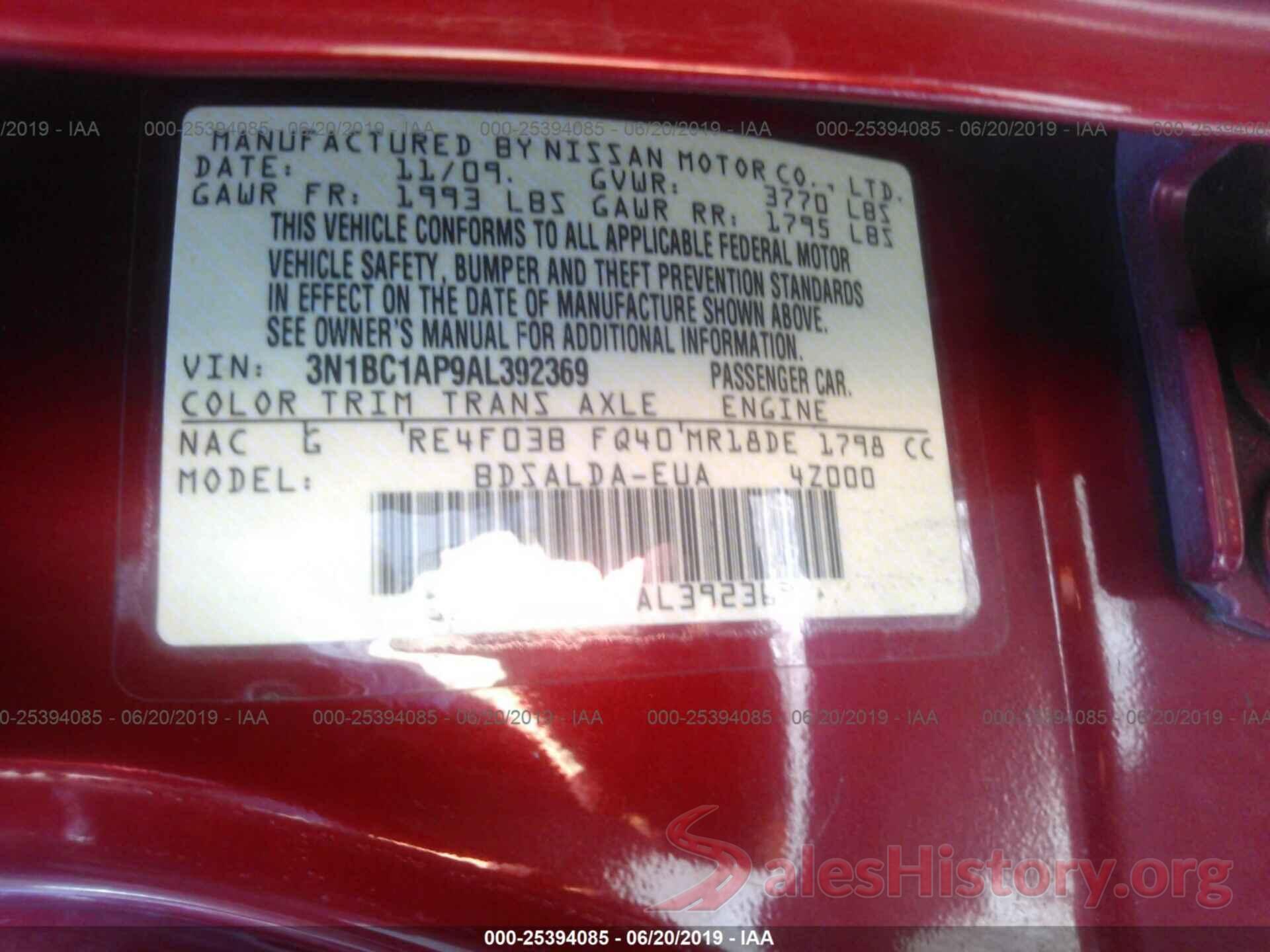 3N1BC1AP9AL392369 2010 NISSAN VERSA