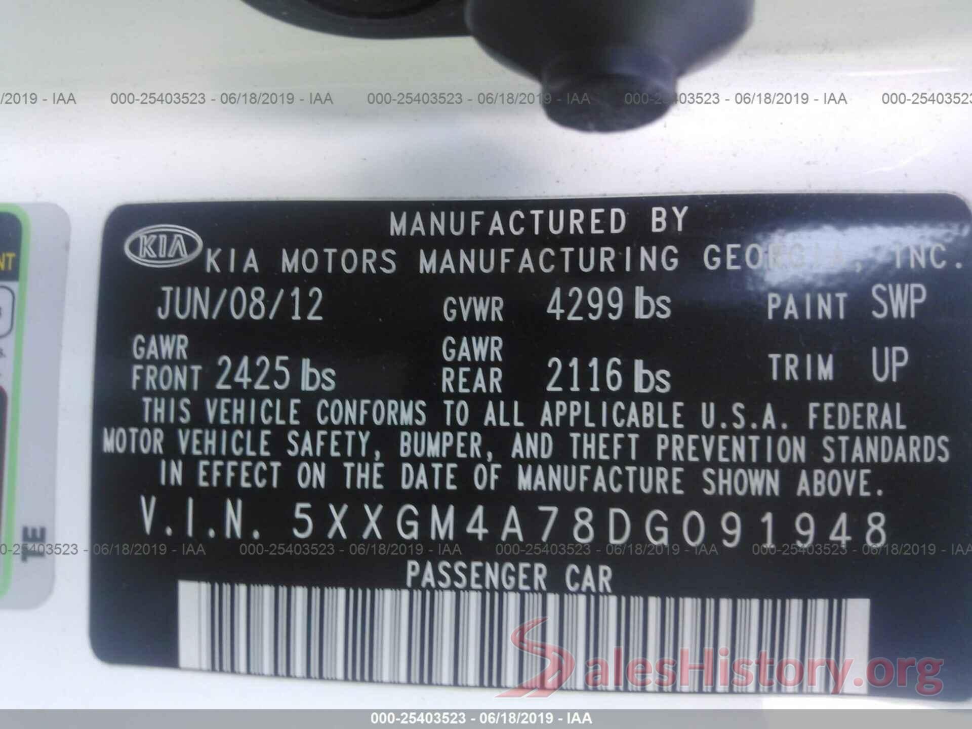 5XXGM4A78DG091948 2013 KIA OPTIMA