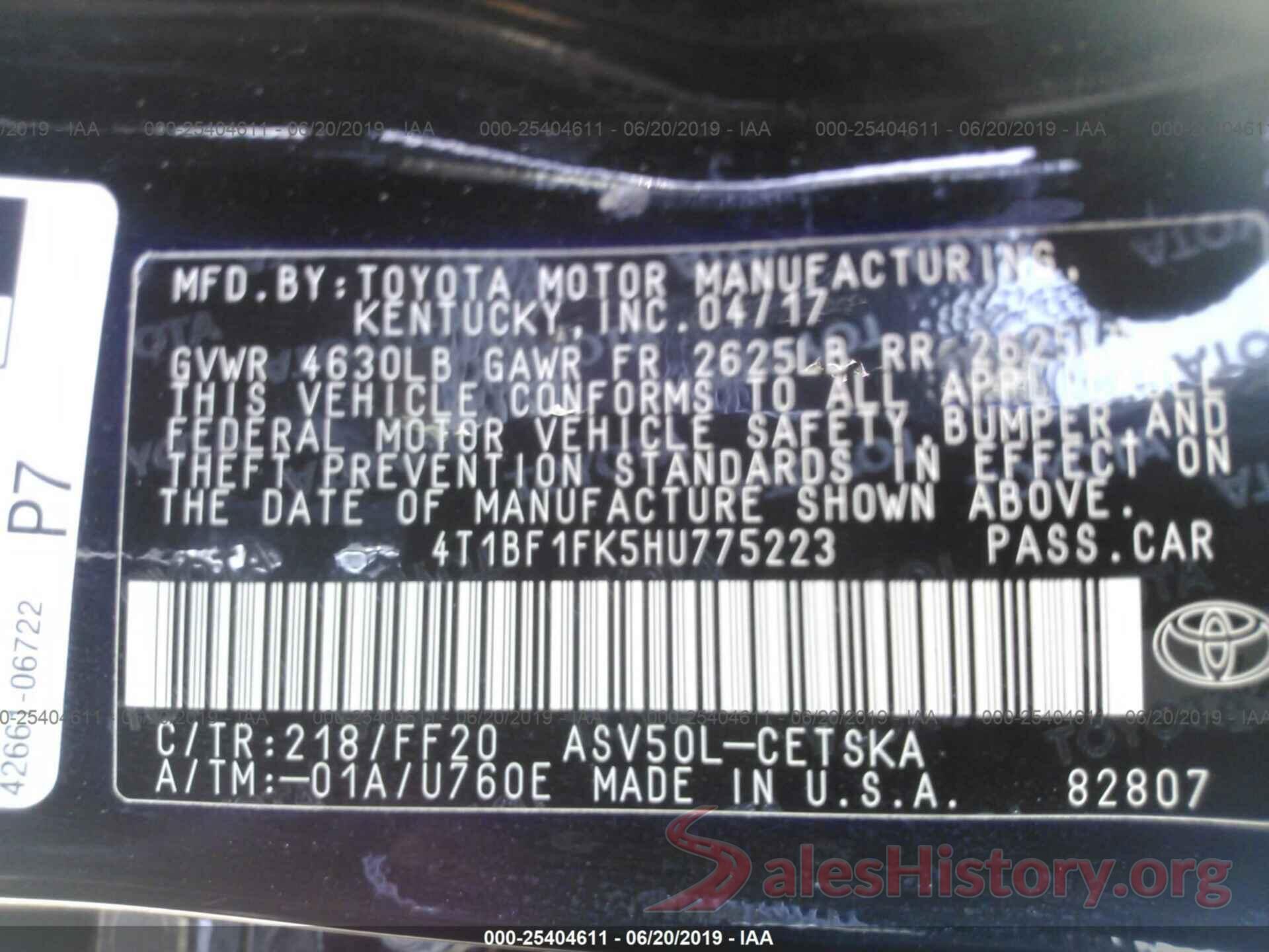 4T1BF1FK5HU775223 2017 TOYOTA CAMRY