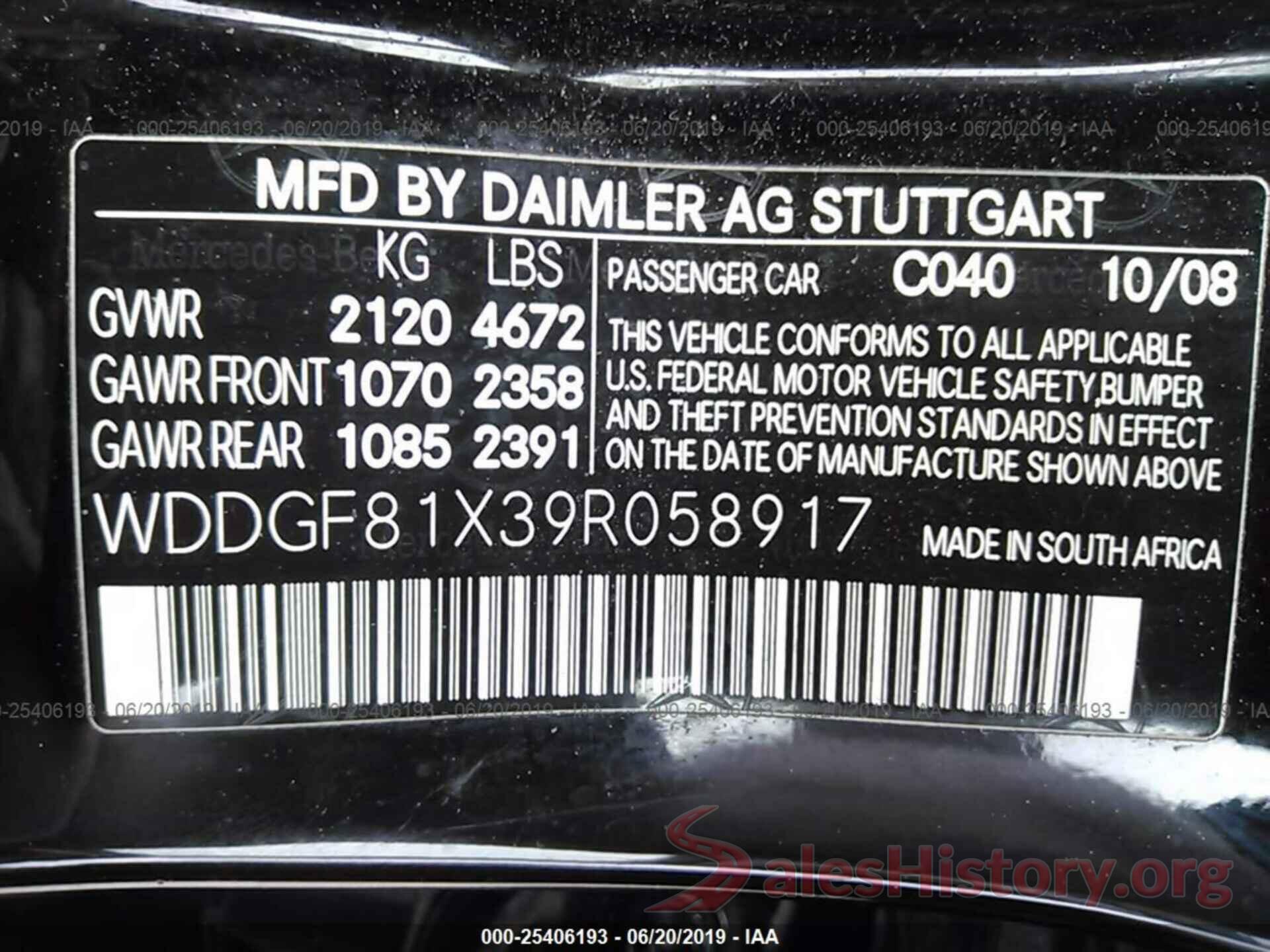 WDDGF81X39R058917 2009 MERCEDES-BENZ C