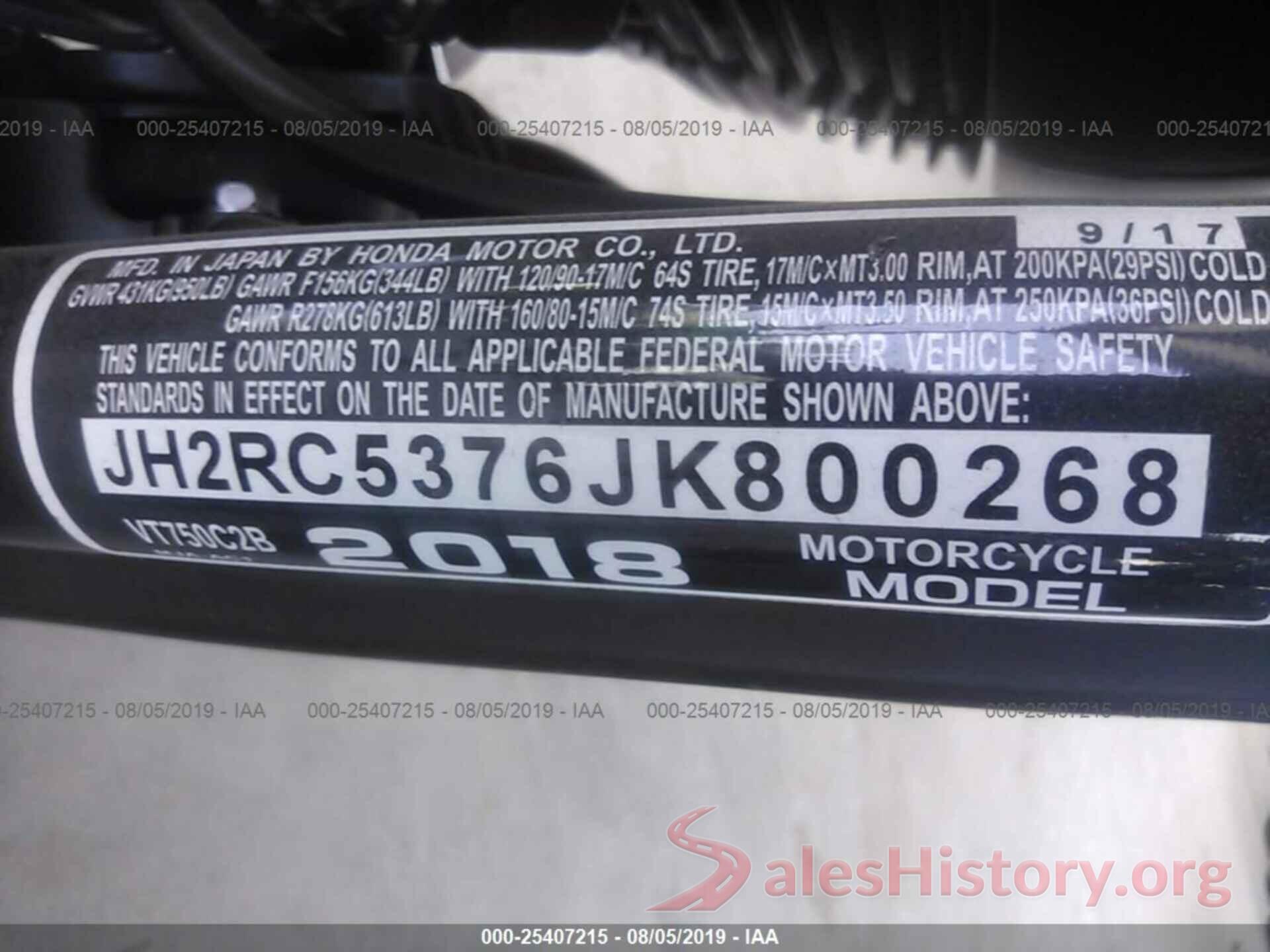 JH2RC5376JK800268 2018 HONDA VT750