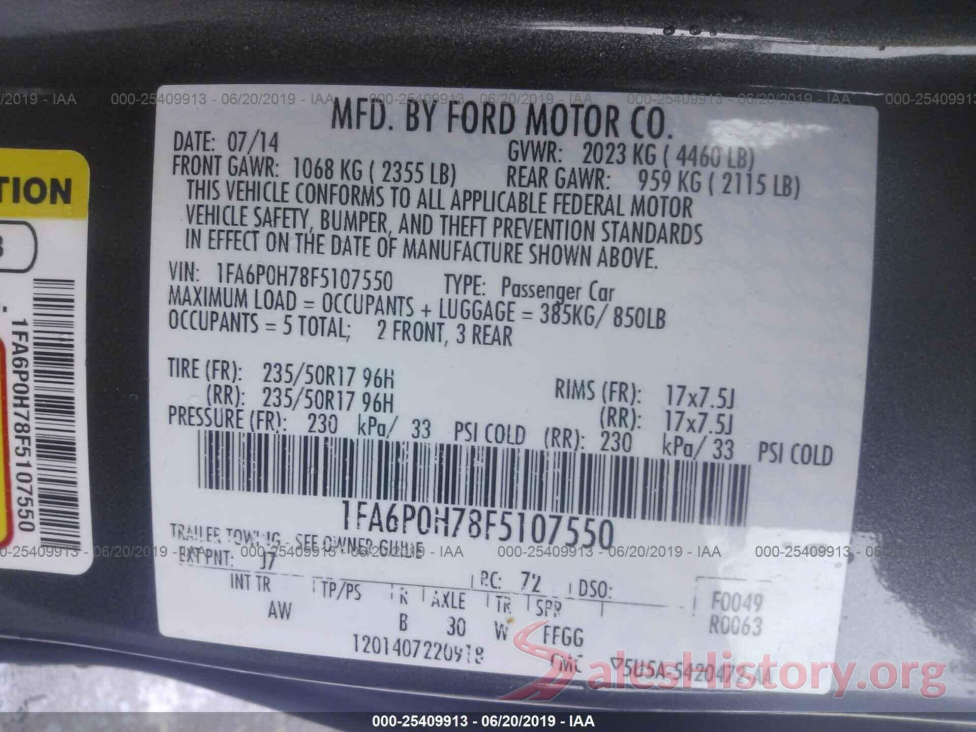 1FA6P0H78F5107550 2015 FORD FUSION