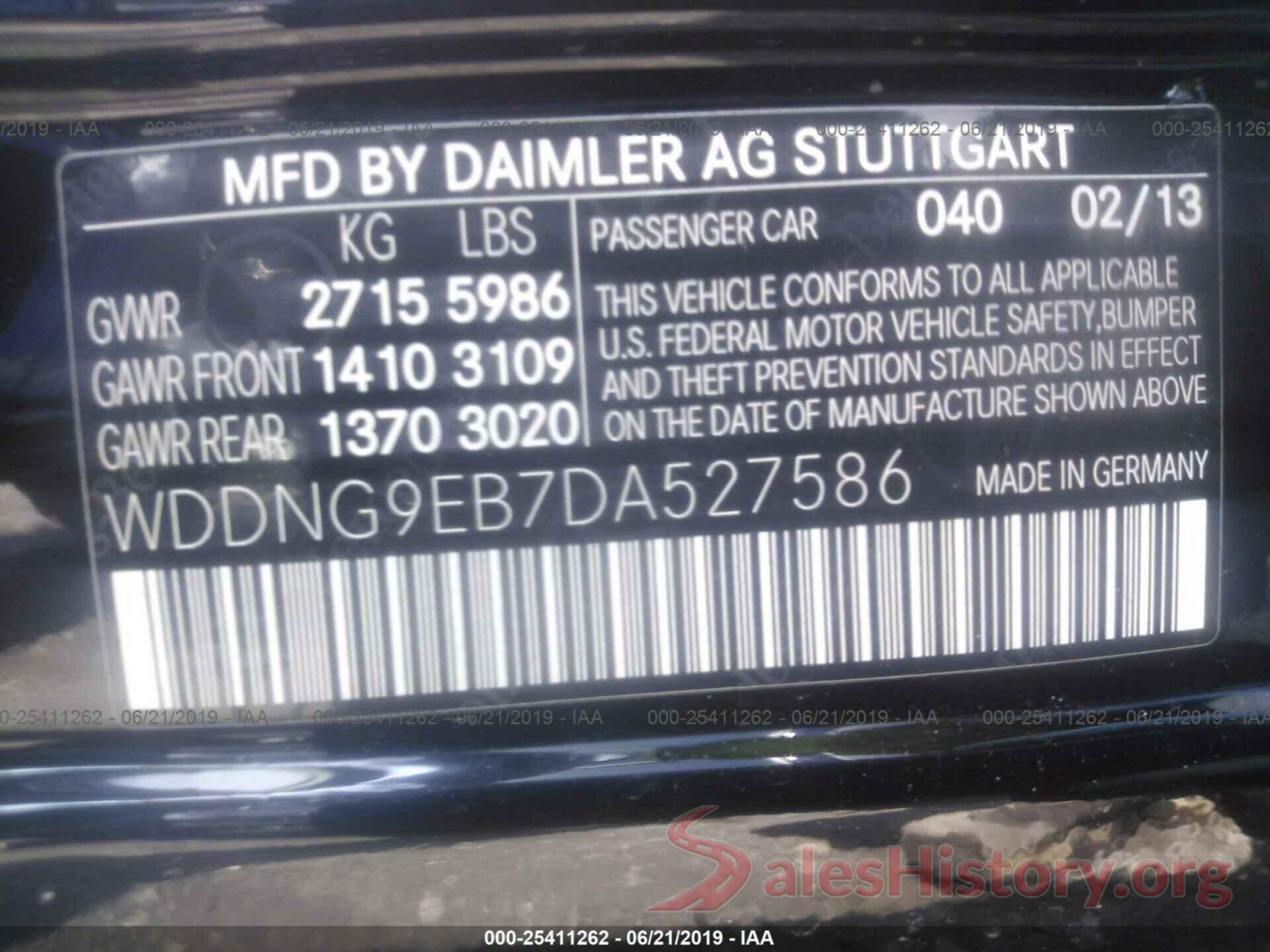 WDDNG9EB7DA527586 2013 MERCEDES-BENZ S