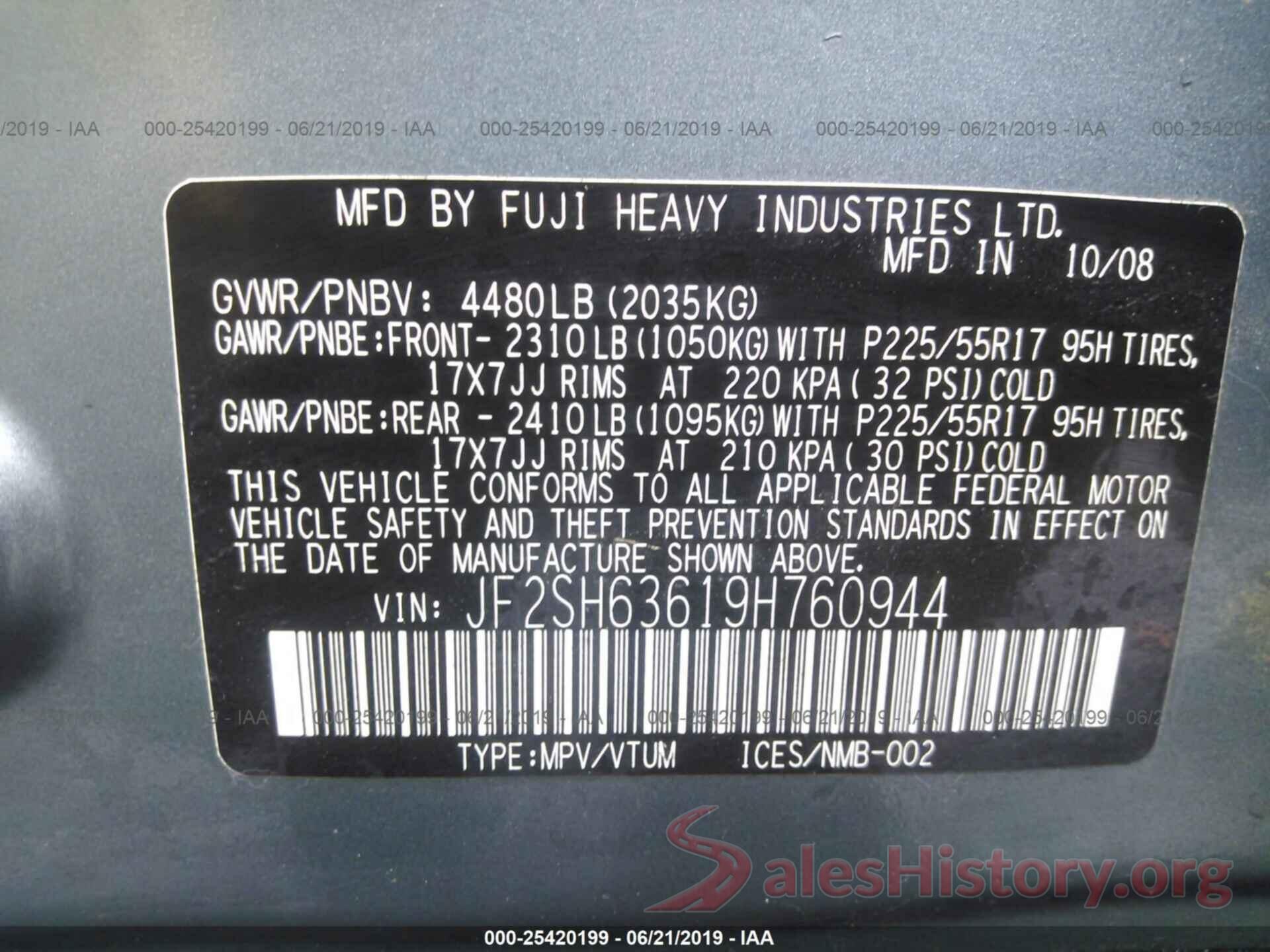 JF2SH63619H760944 2009 SUBARU FORESTER