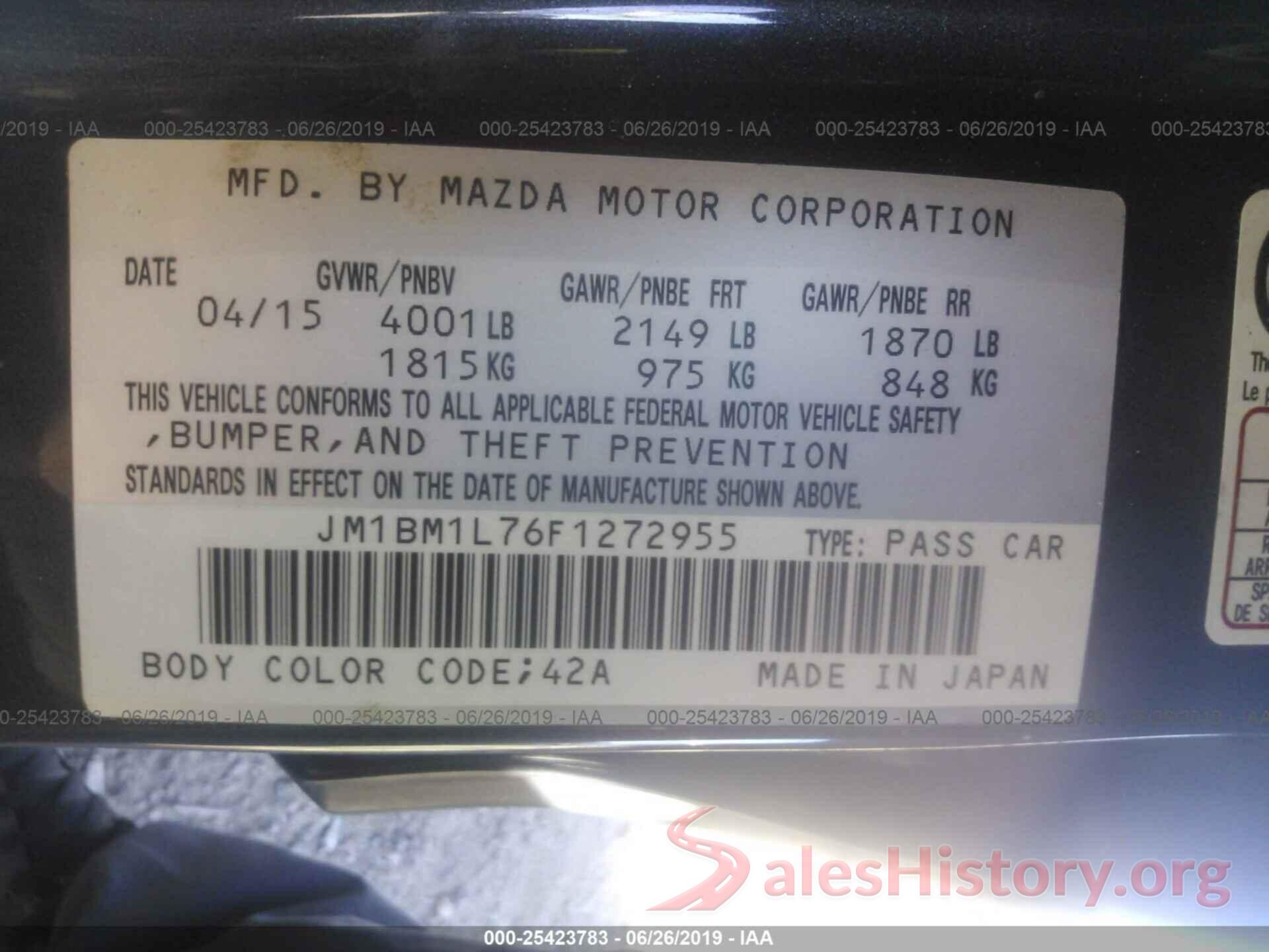 JM1BM1L76F1272955 2015 MAZDA 3