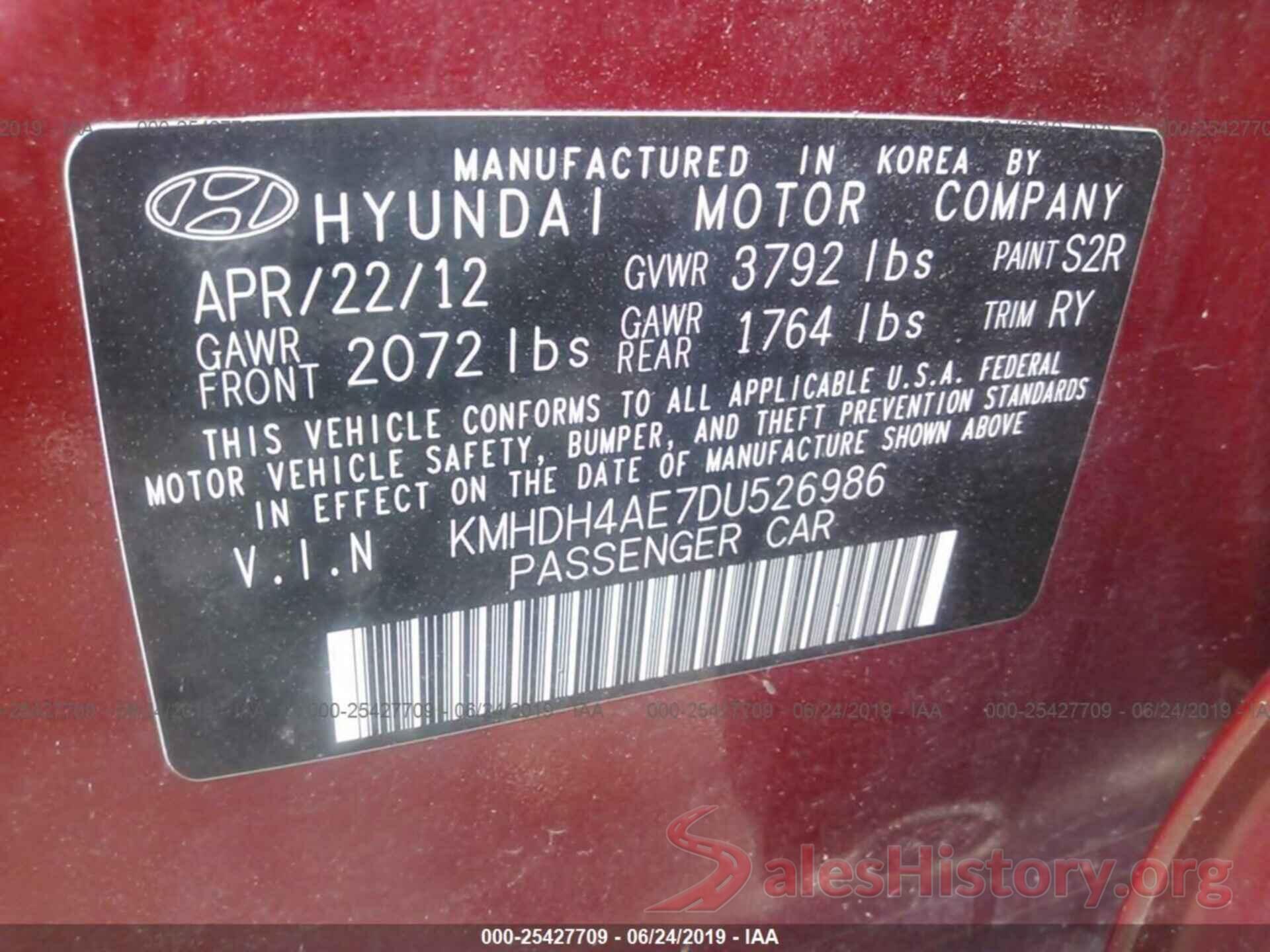 KMHDH4AE7DU526986 2013 HYUNDAI ELANTRA