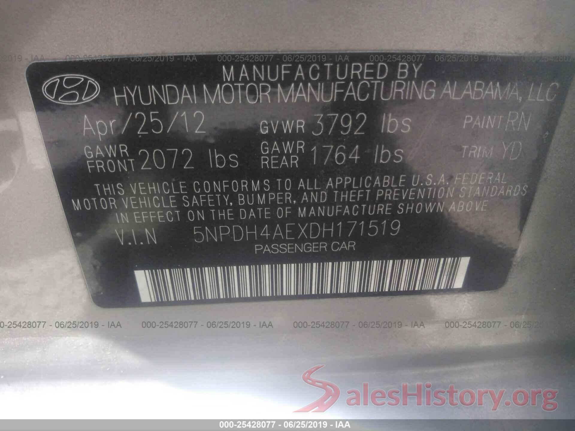 5NPDH4AEXDH171519 2013 HYUNDAI ELANTRA