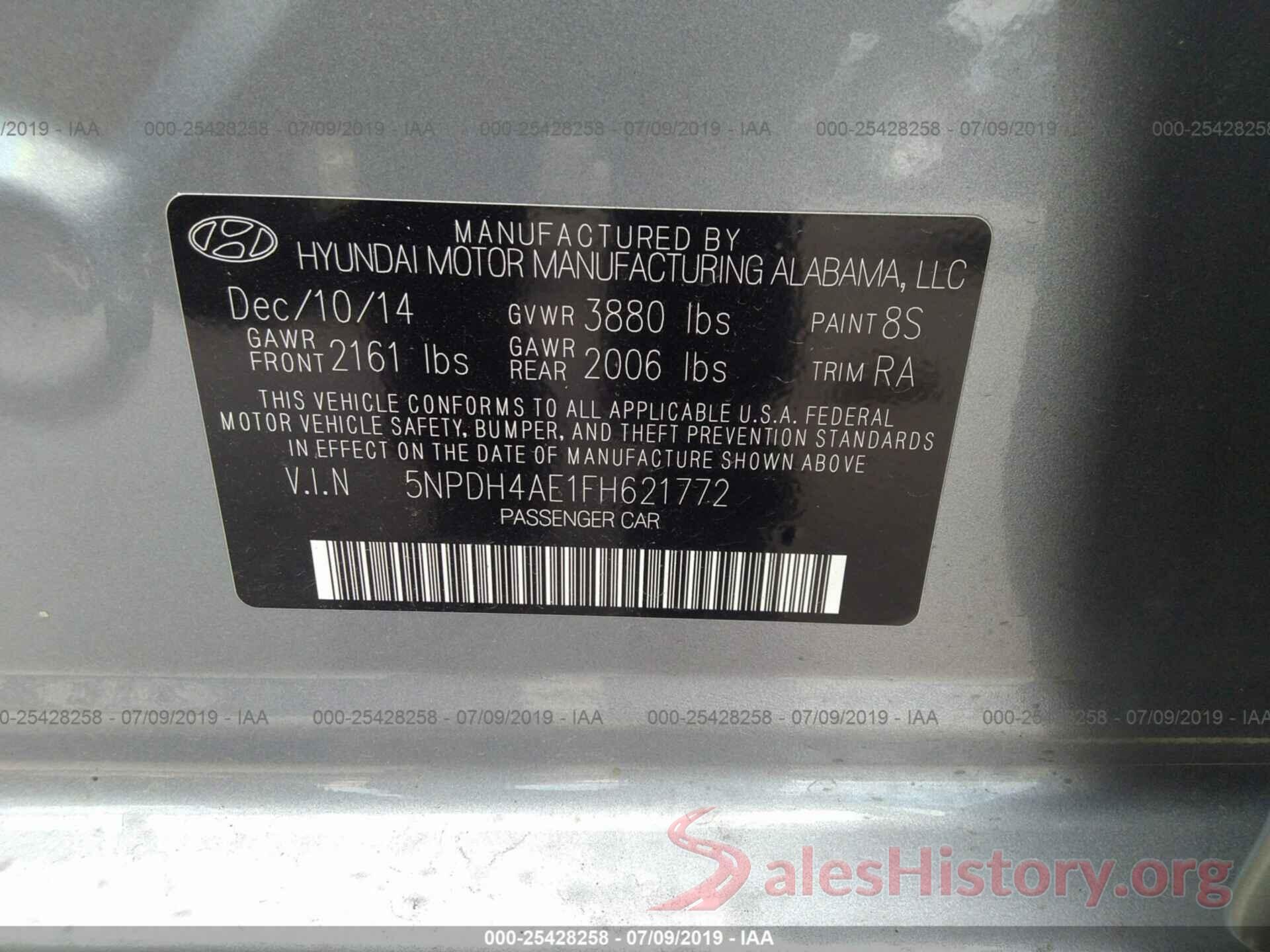 5NPDH4AE1FH621772 2015 HYUNDAI ELANTRA