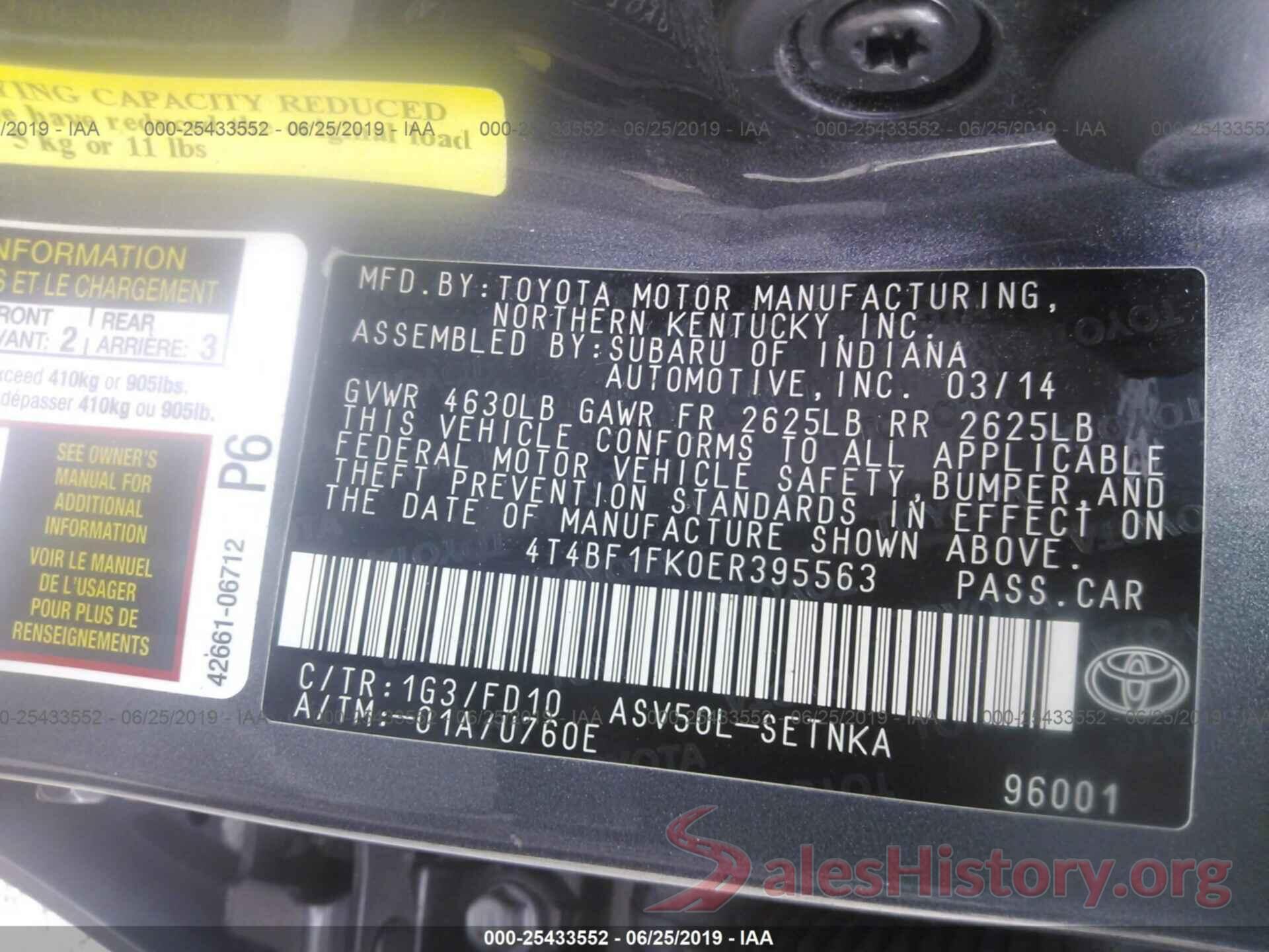 4T4BF1FK0ER395563 2014 TOYOTA CAMRY