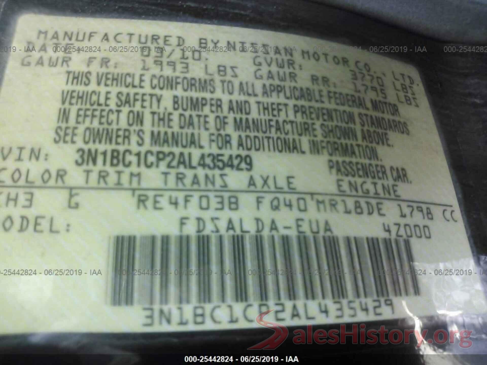 3N1BC1CP2AL435429 2010 NISSAN VERSA