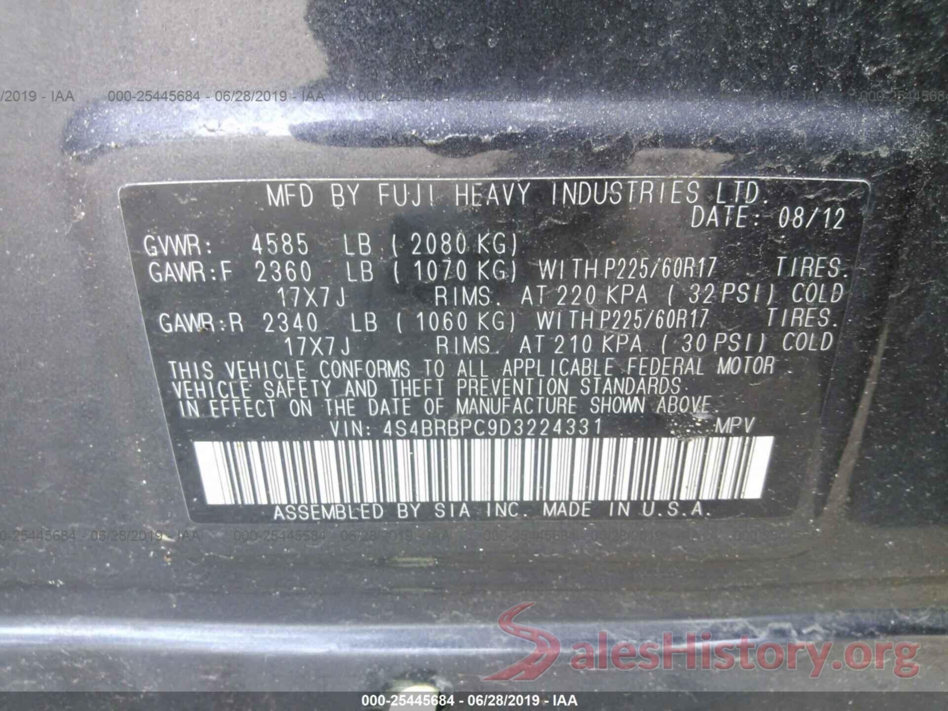 4S4BRBPC9D3224331 2013 SUBARU OUTBACK