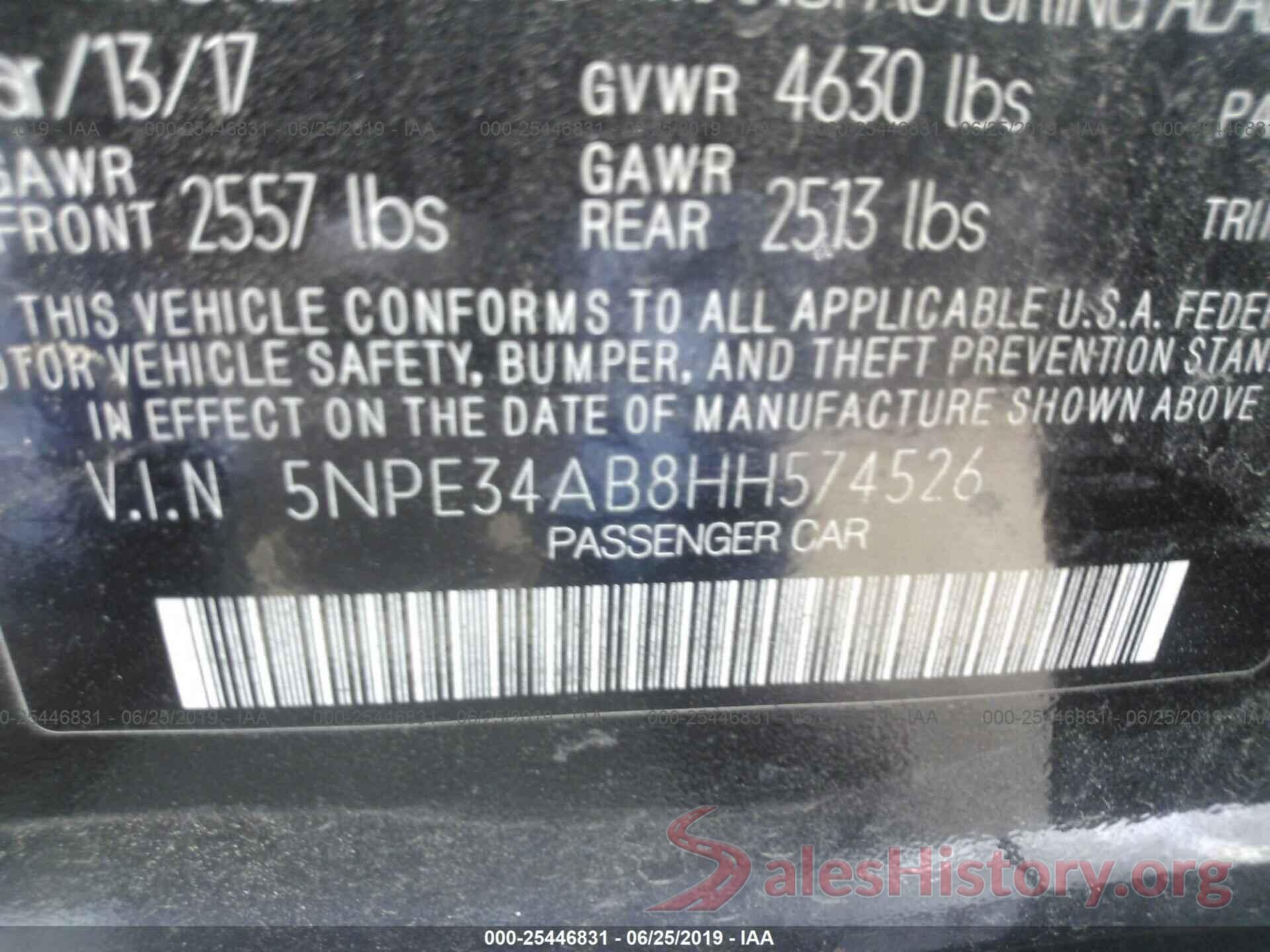 5NPE34AB8HH574526 2017 HYUNDAI SONATA