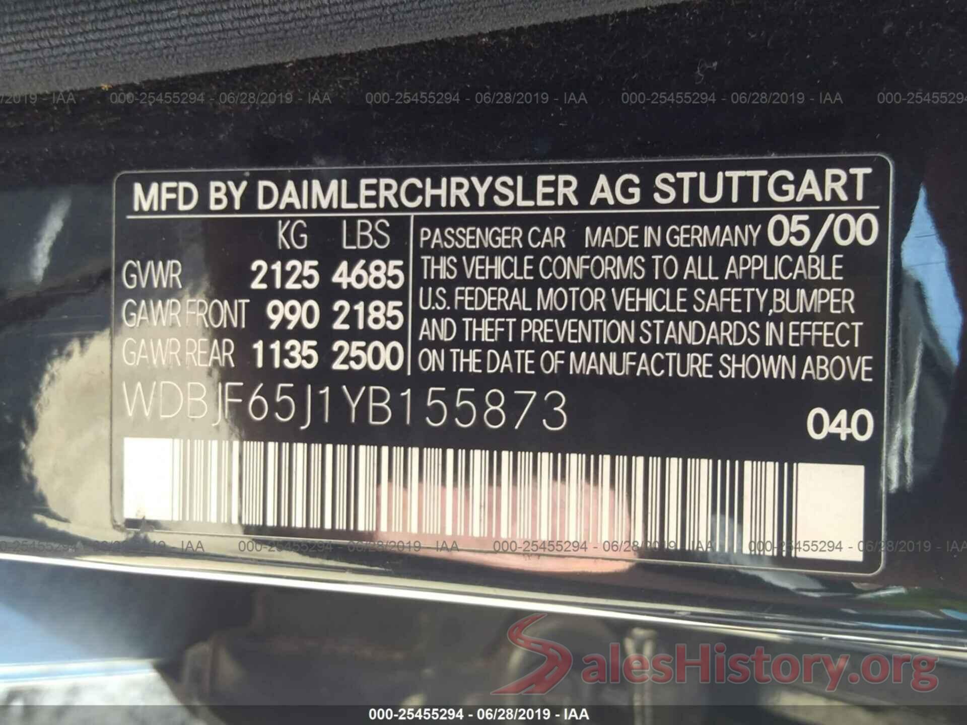 WDBJF65J1YB155873 2000 MERCEDES-BENZ E