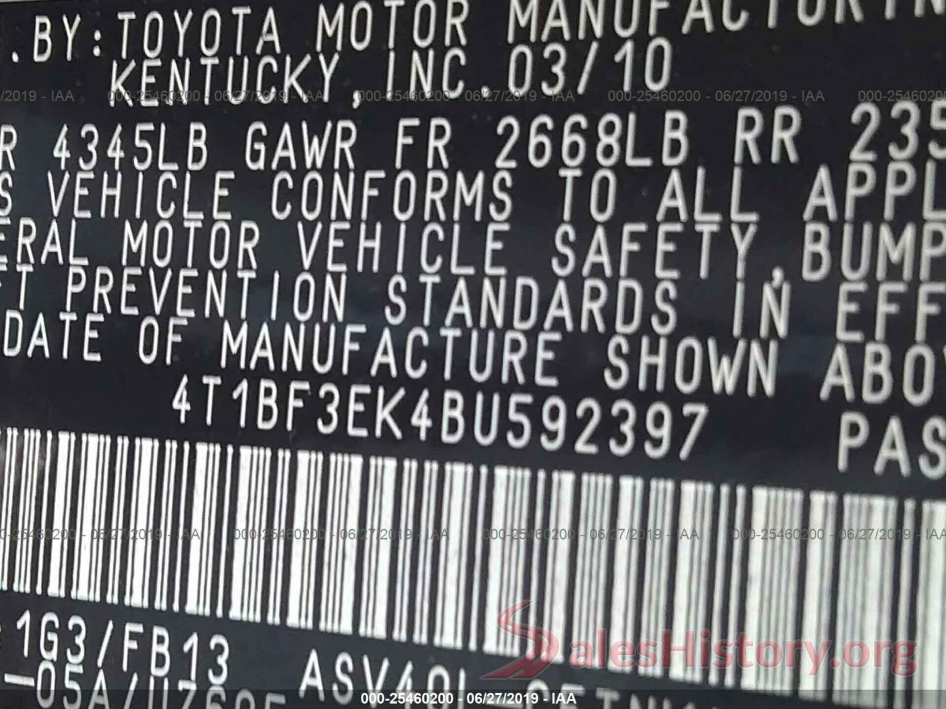 4T1BF3EK4BU592397 2011 TOYOTA CAMRY