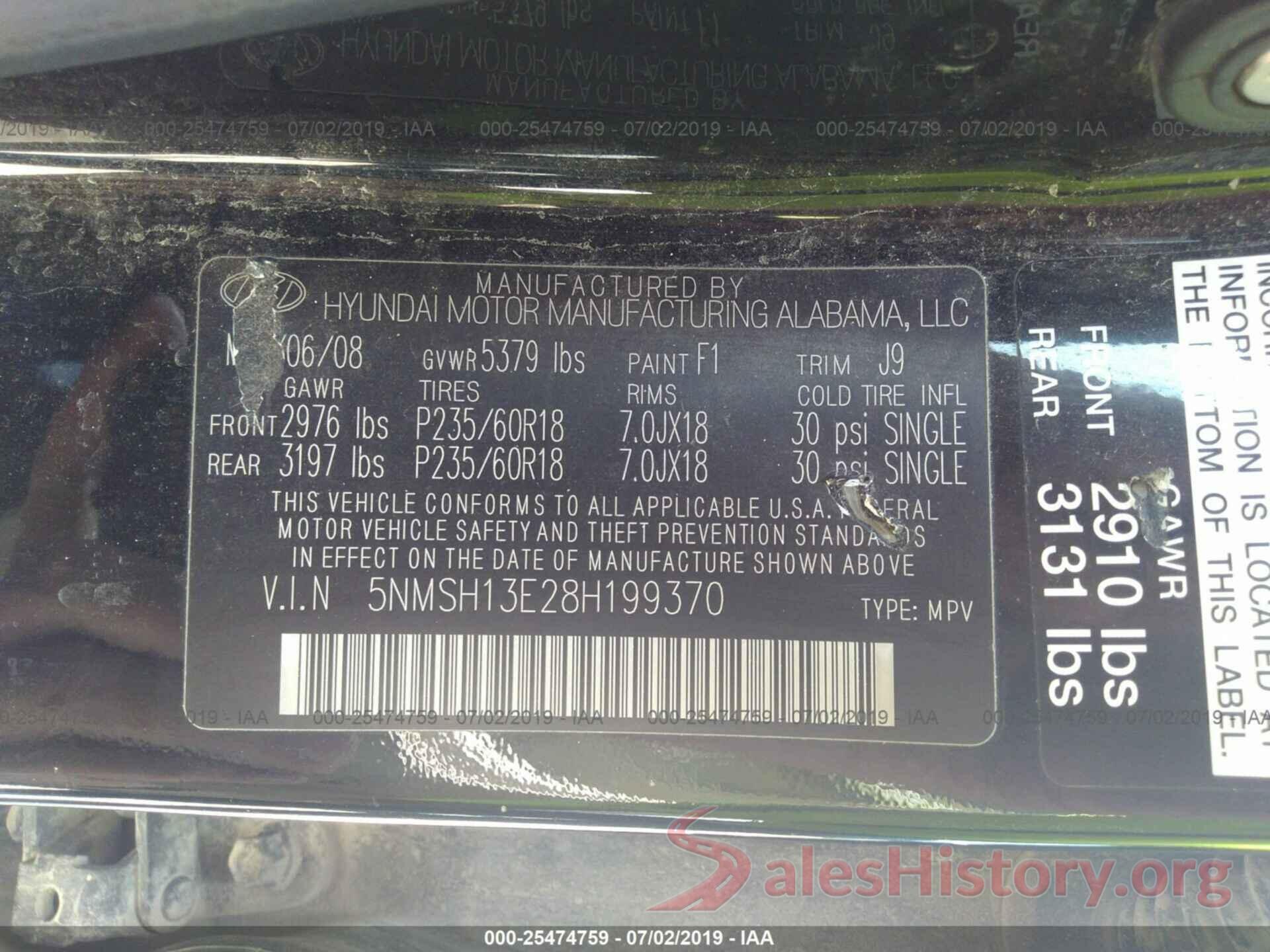 5NMSH13E28H199370 2008 HYUNDAI SANTA FE