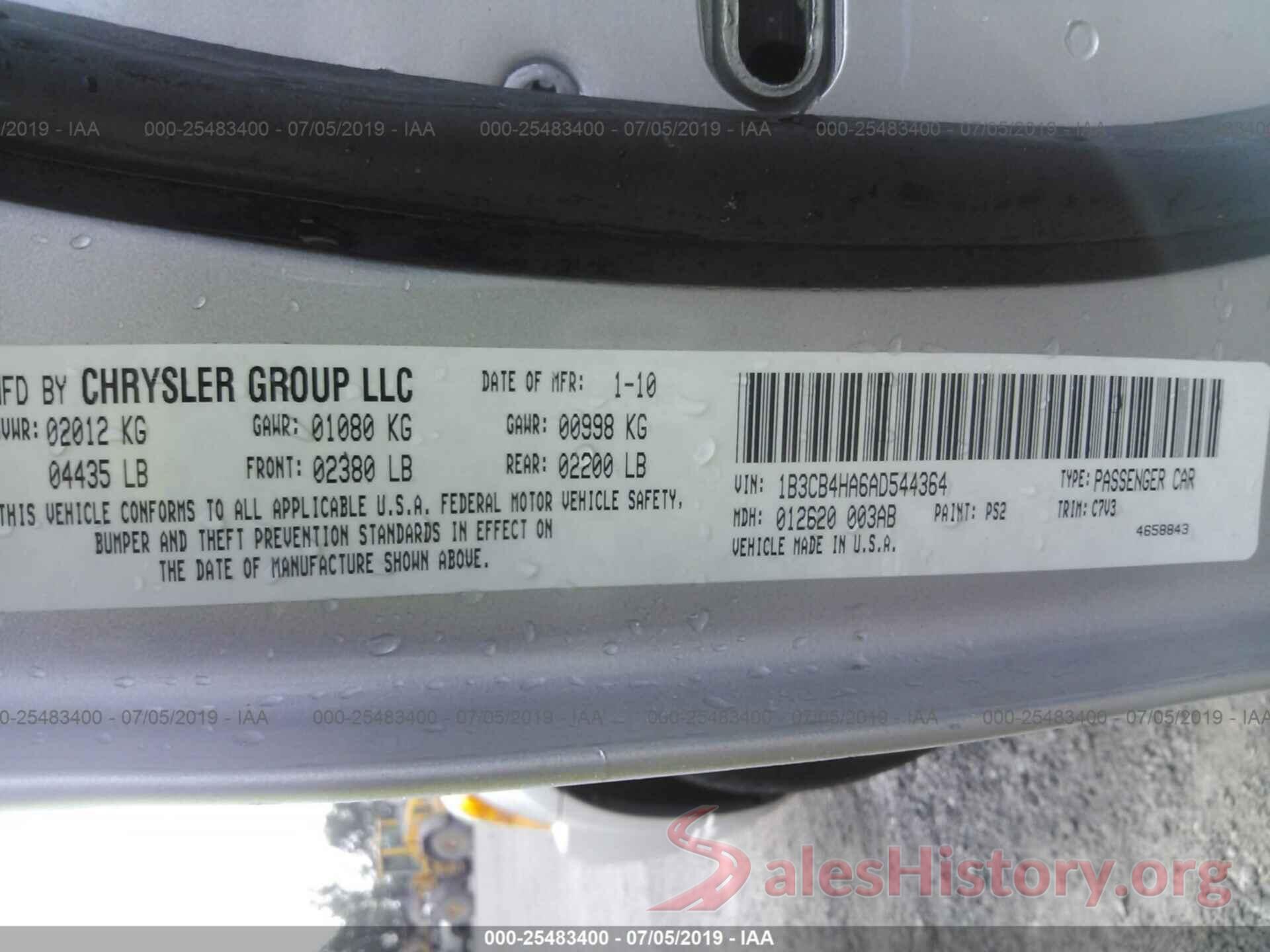 1B3CB4HA6AD544364 2010 DODGE CALIBER