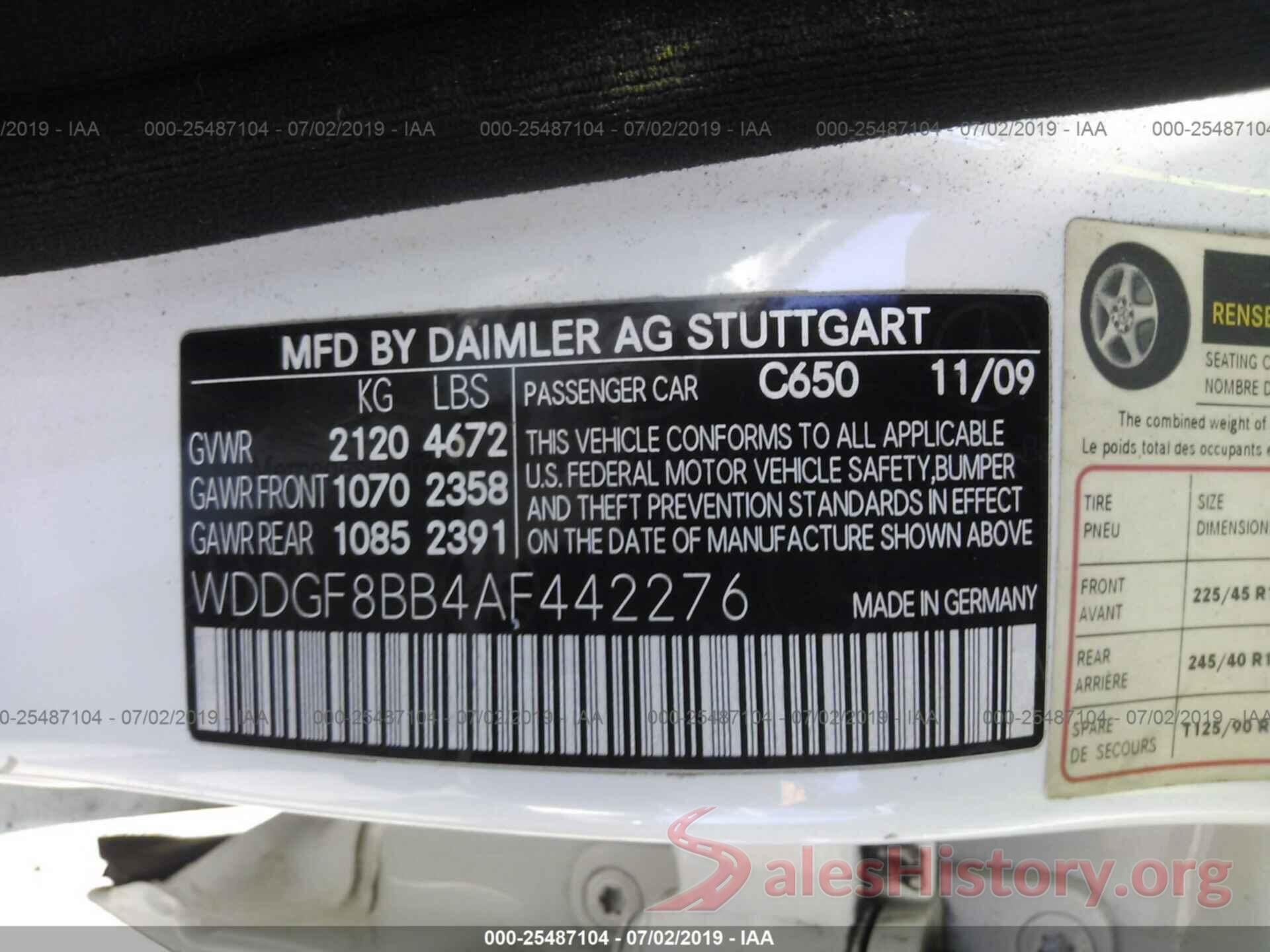 WDDGF8BB4AF442276 2010 MERCEDES-BENZ C