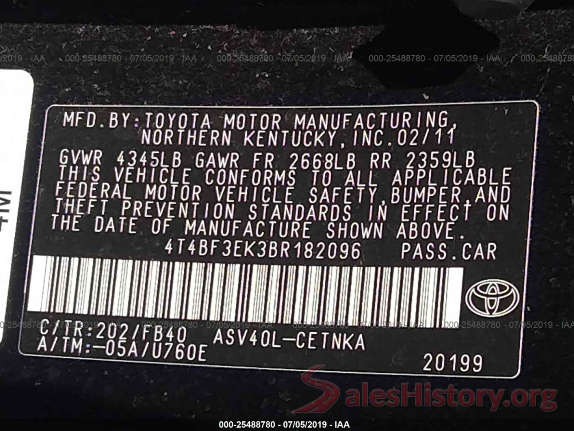 4T4BF3EK3BR182096 2011 TOYOTA CAMRY