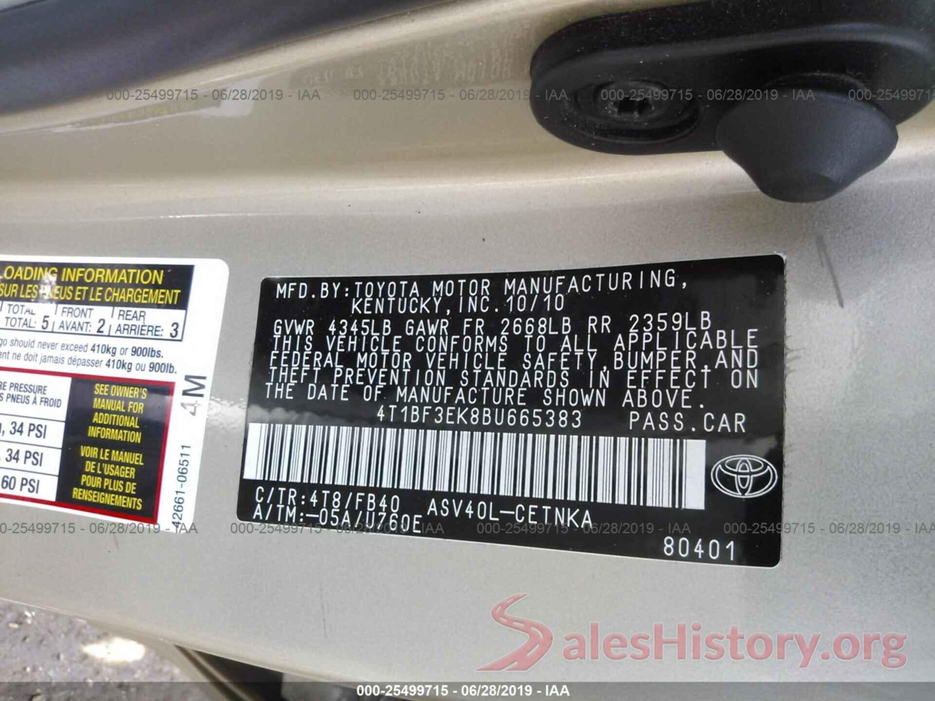 4T1BF3EK8BU665383 2011 TOYOTA CAMRY