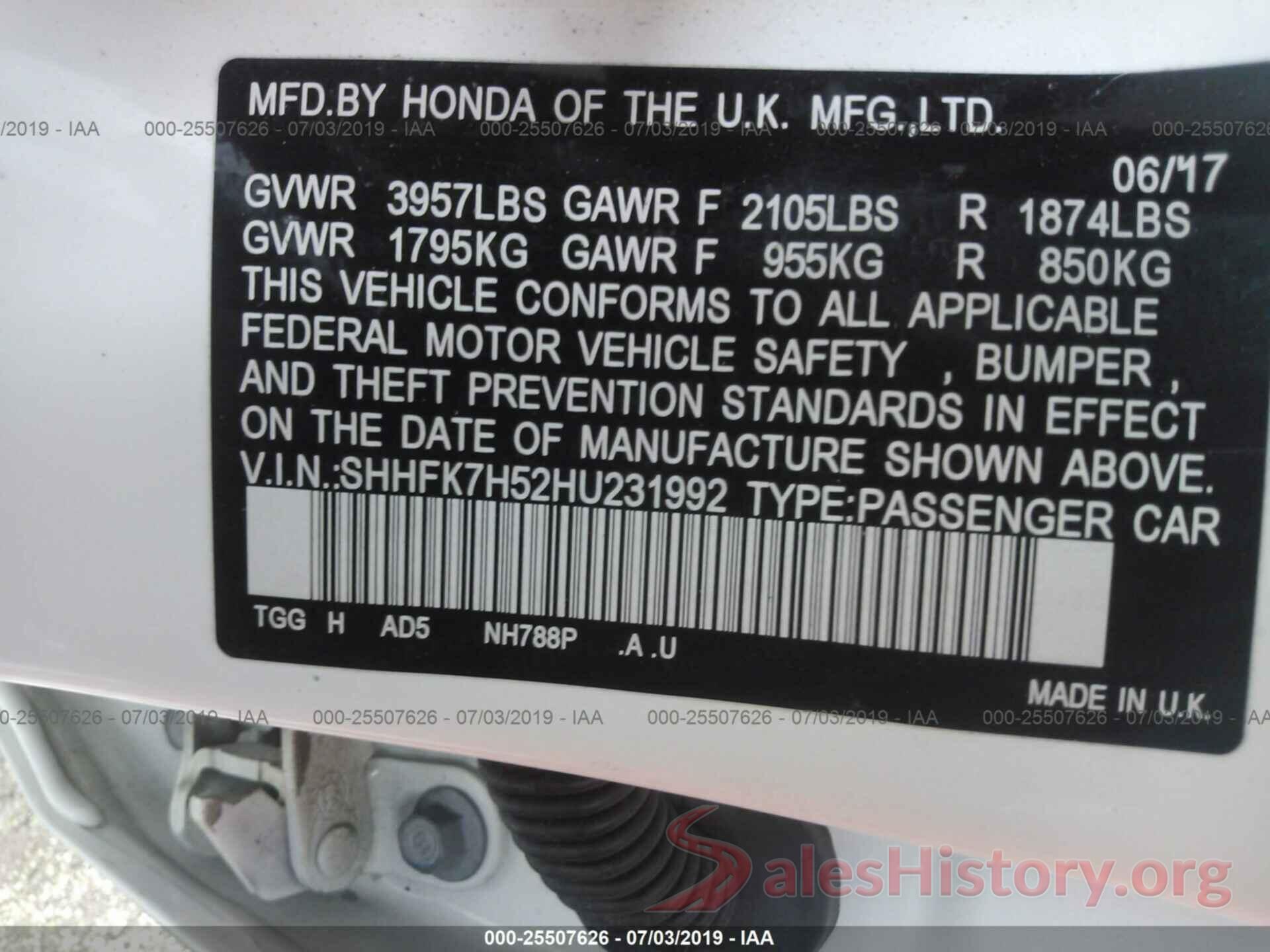 SHHFK7H52HU231992 2017 HONDA CIVIC